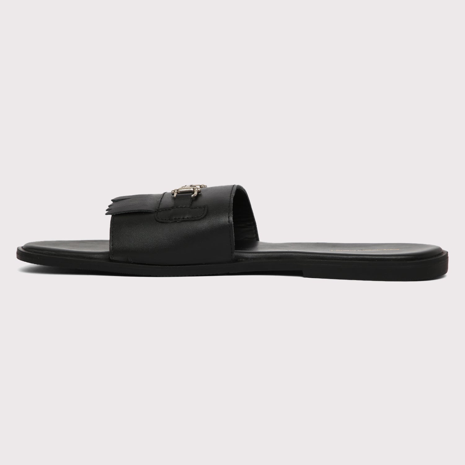 Horsebit Buckle Slippers - Black