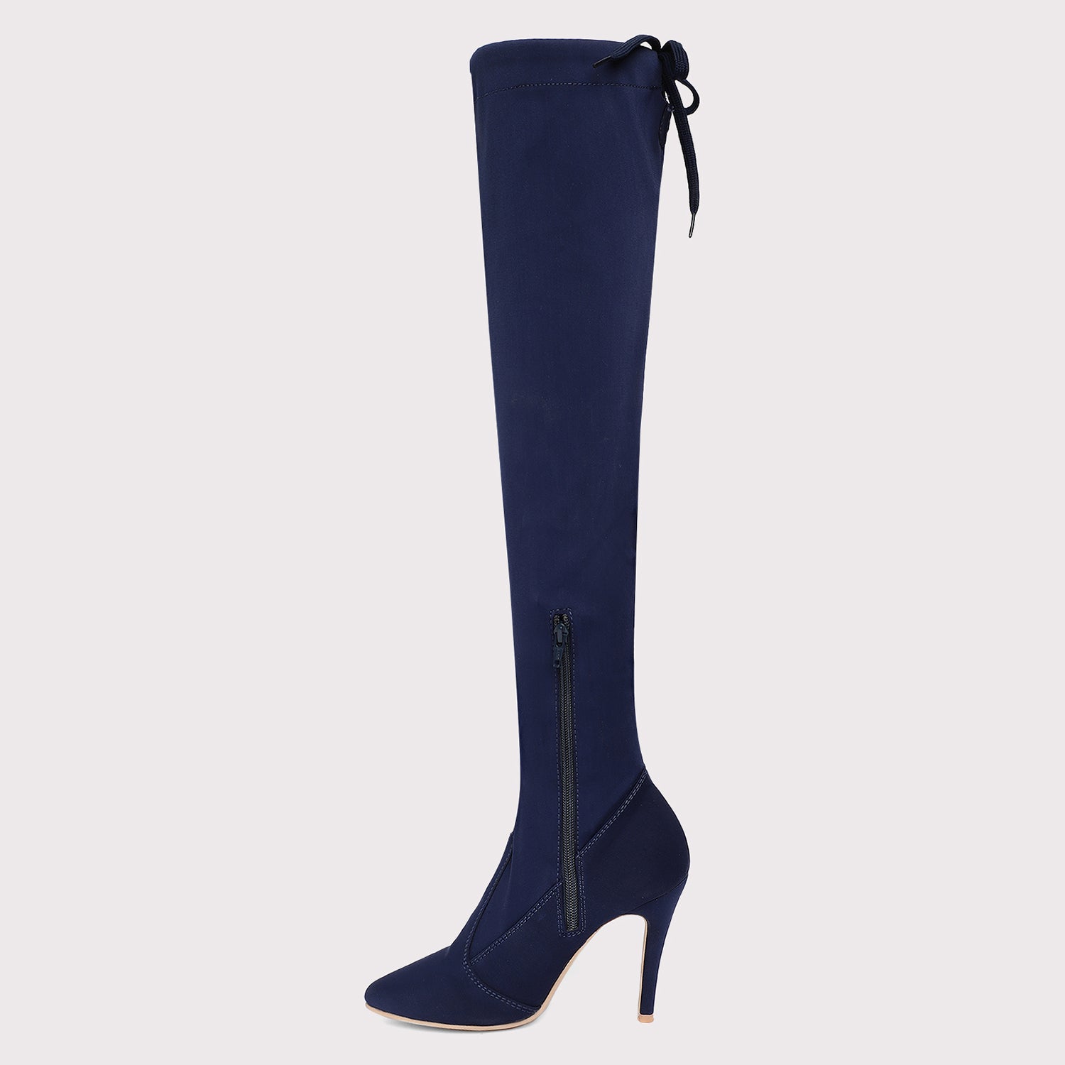 Knee High Stiletto Boots - Navy Blue