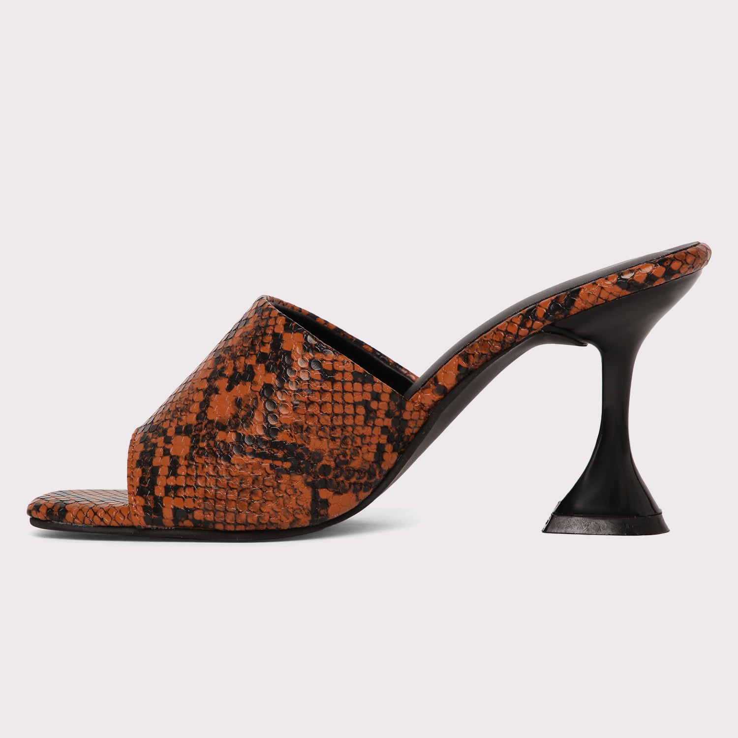Designer Heel Mules - Brown Snake Print