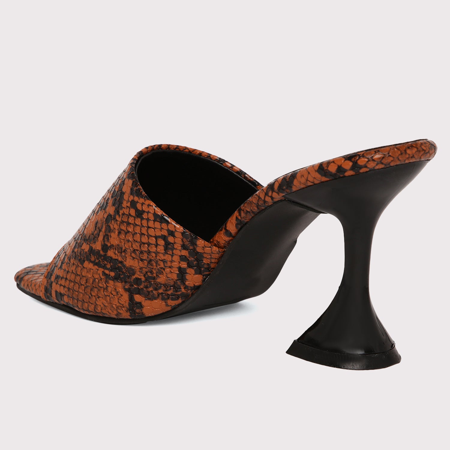 Designer Heel Mules - Brown Snake Print