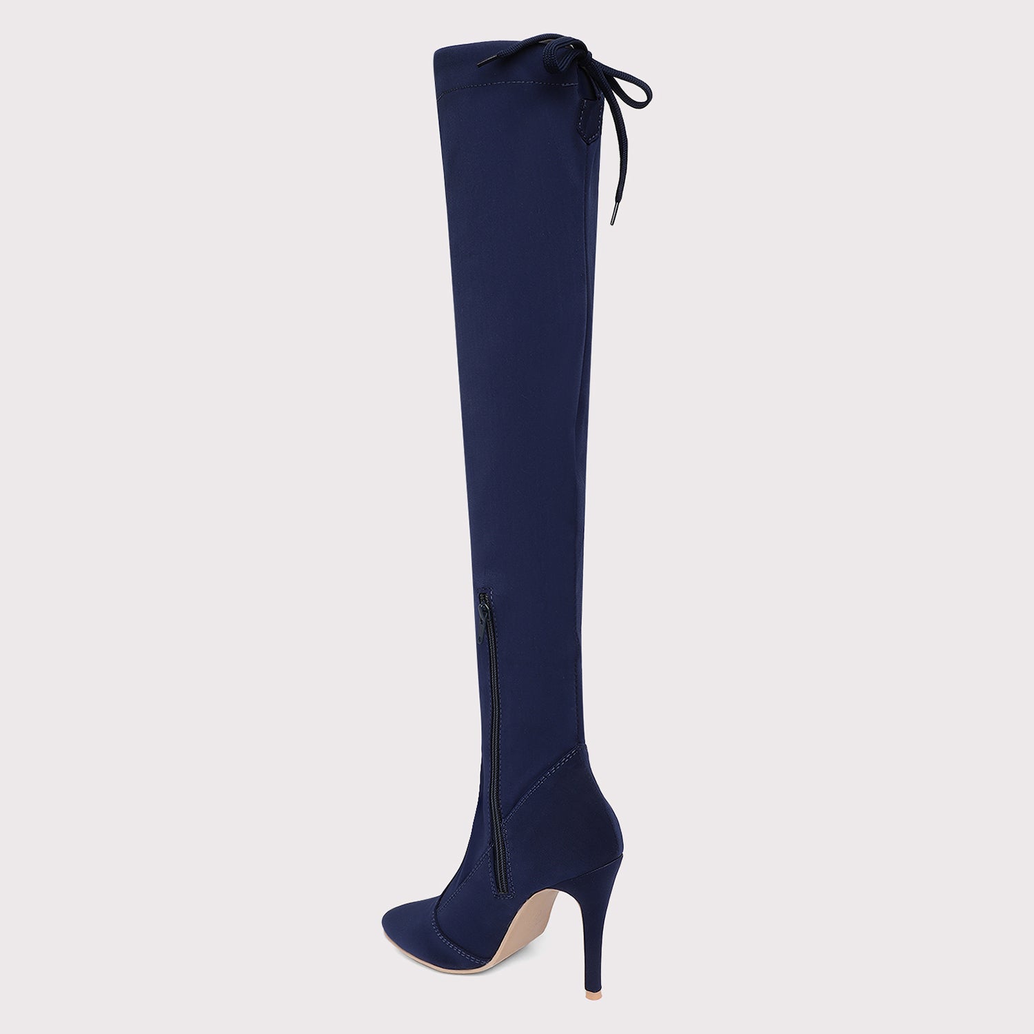 Knee High Stiletto Boots - Navy Blue