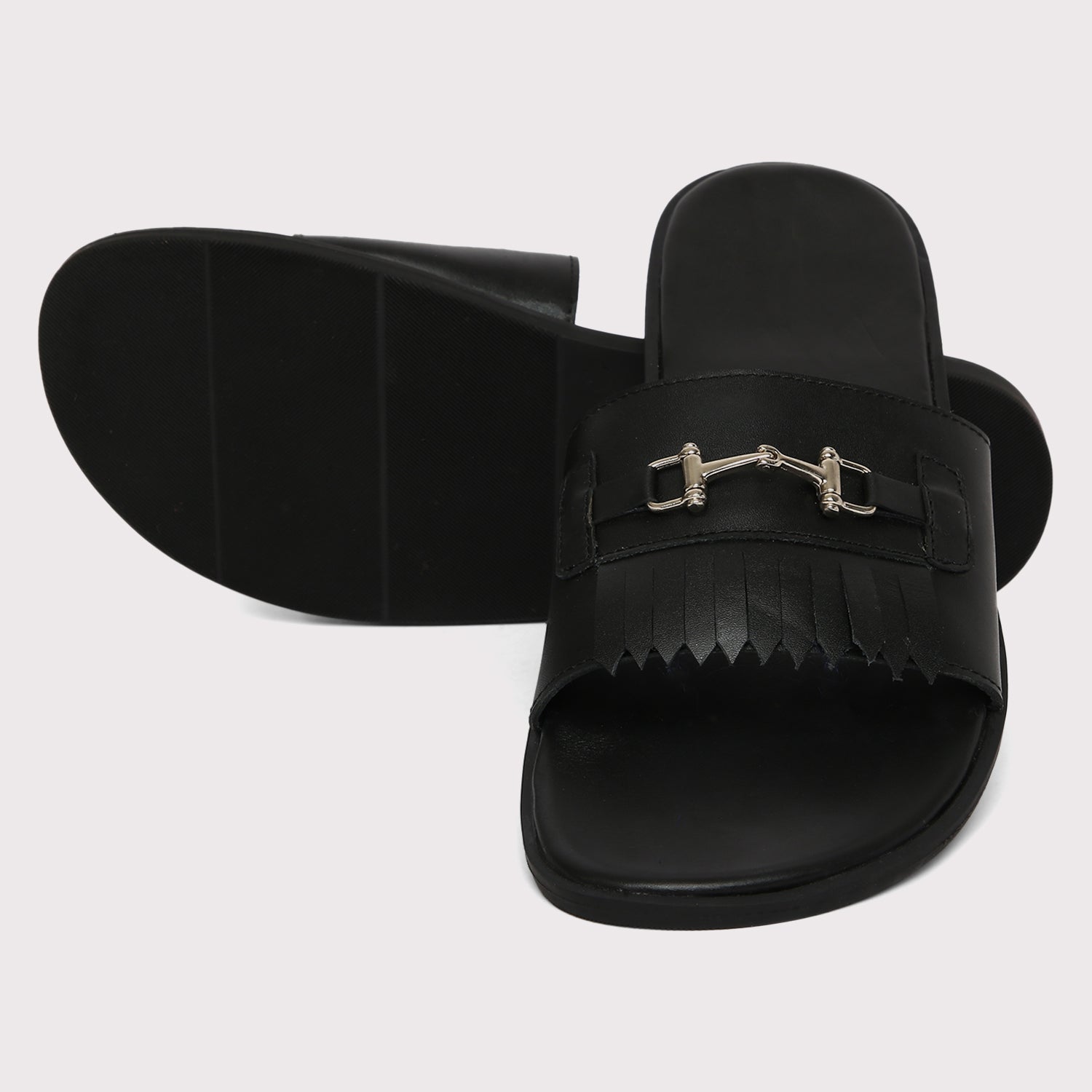 Horsebit Buckle Slippers - Black