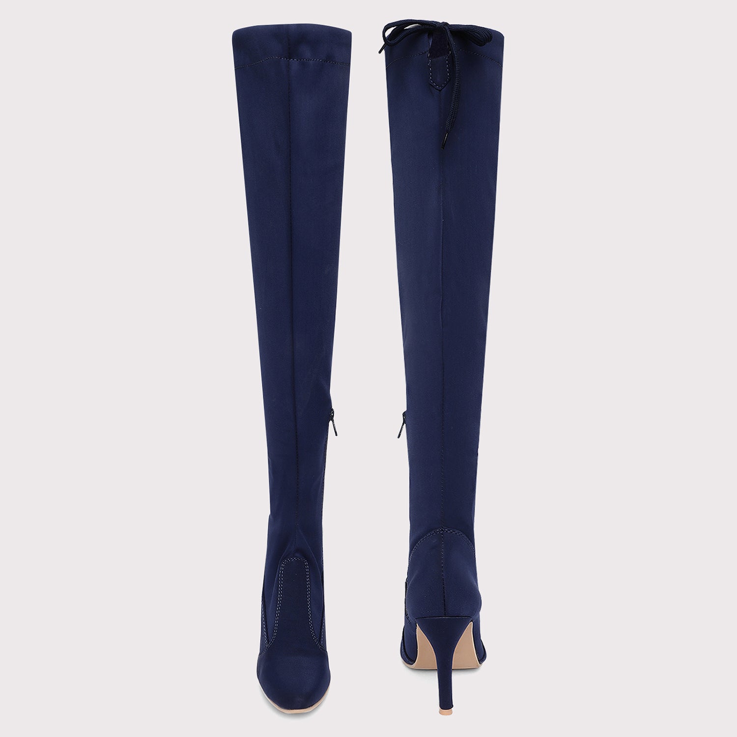 Knee High Stiletto Boots - Navy Blue