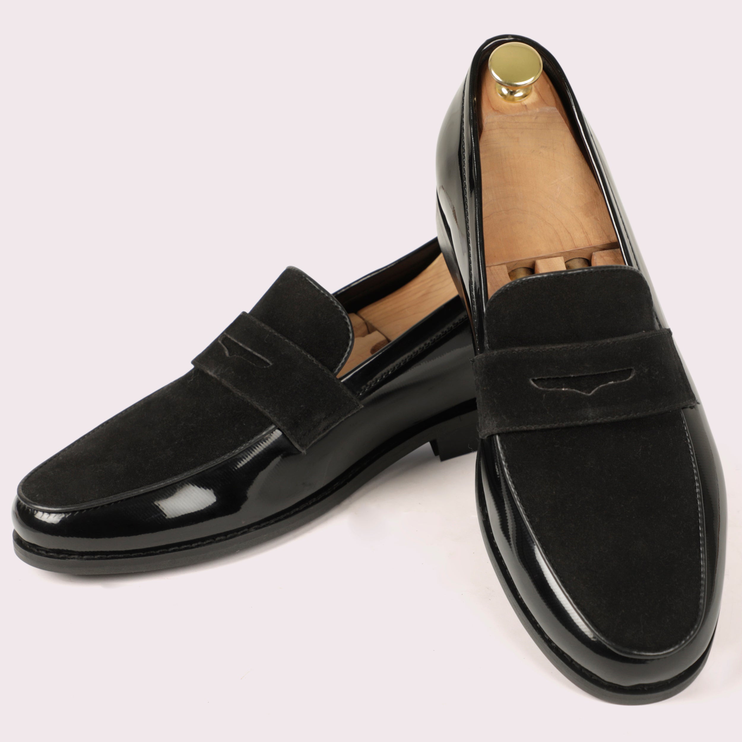 Panamerra Patent Suede Mocassins - Black