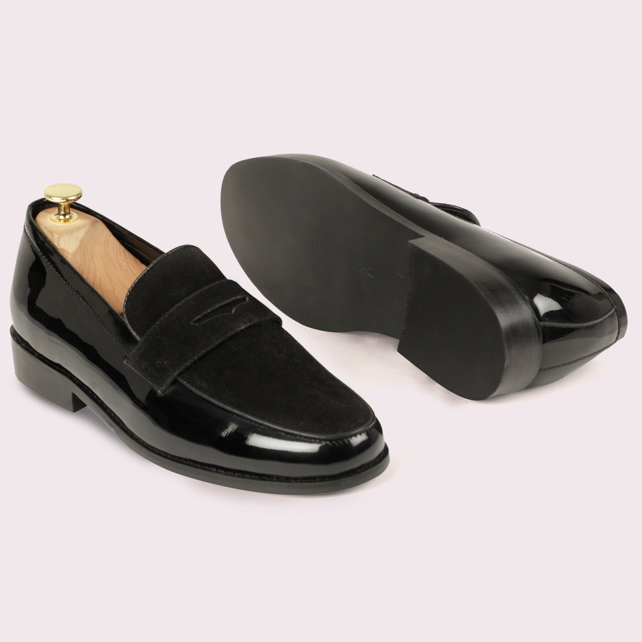 Panamerra Patent Suede Mocassins - Black