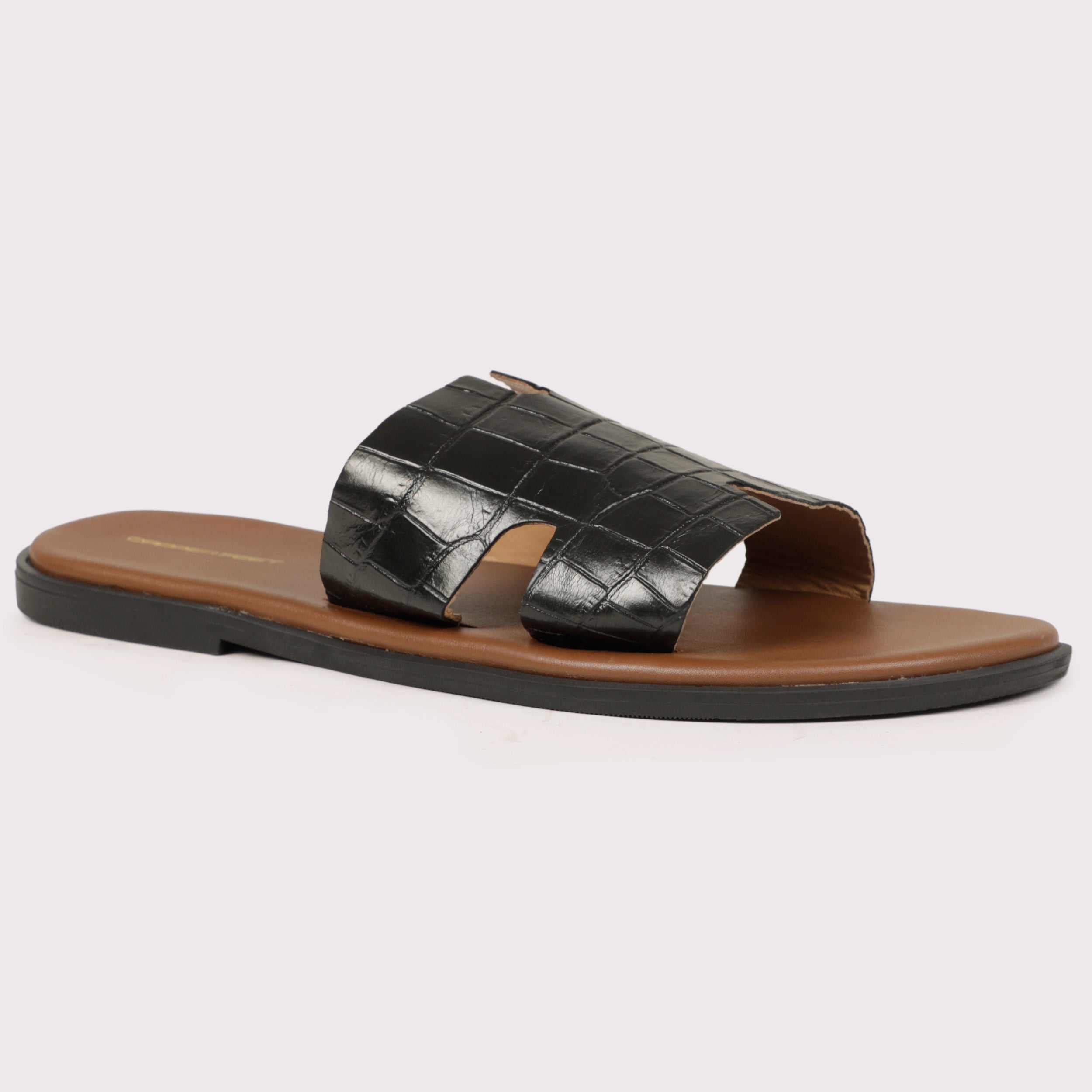 H - Style Slippers - Croc Black/Tan