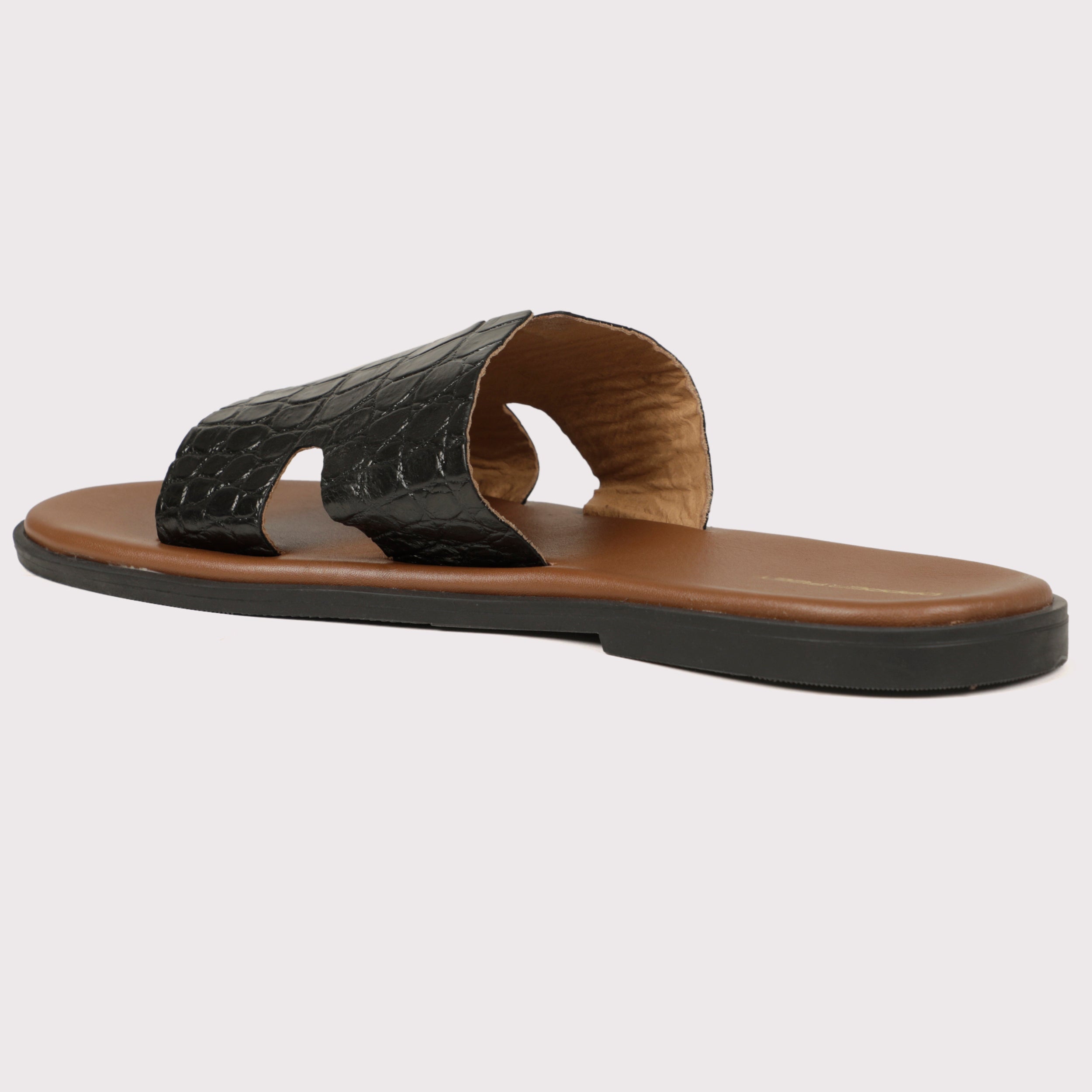 H - Style Slippers - Croc Black/Tan