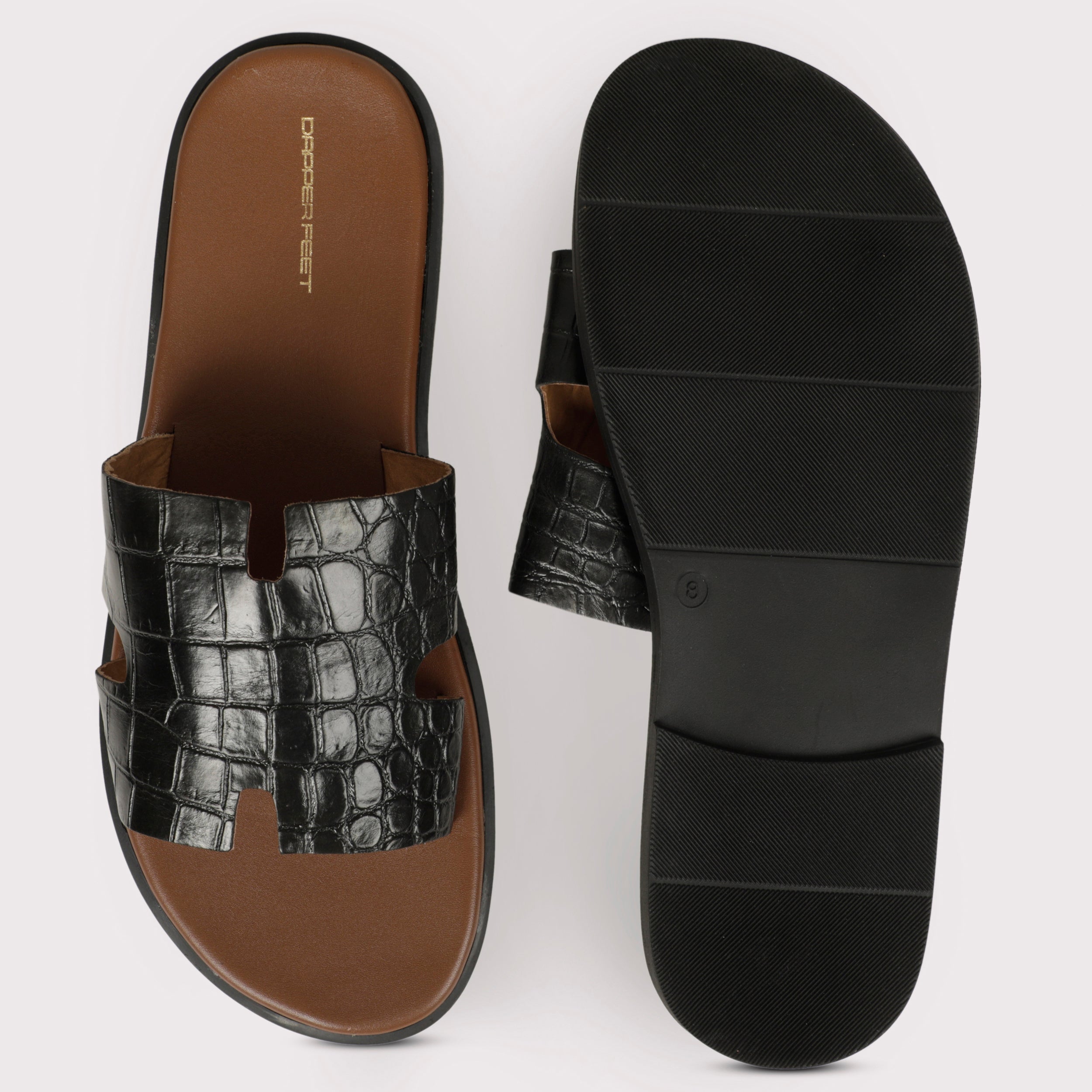 H - Style Slippers - Croc Black/Tan