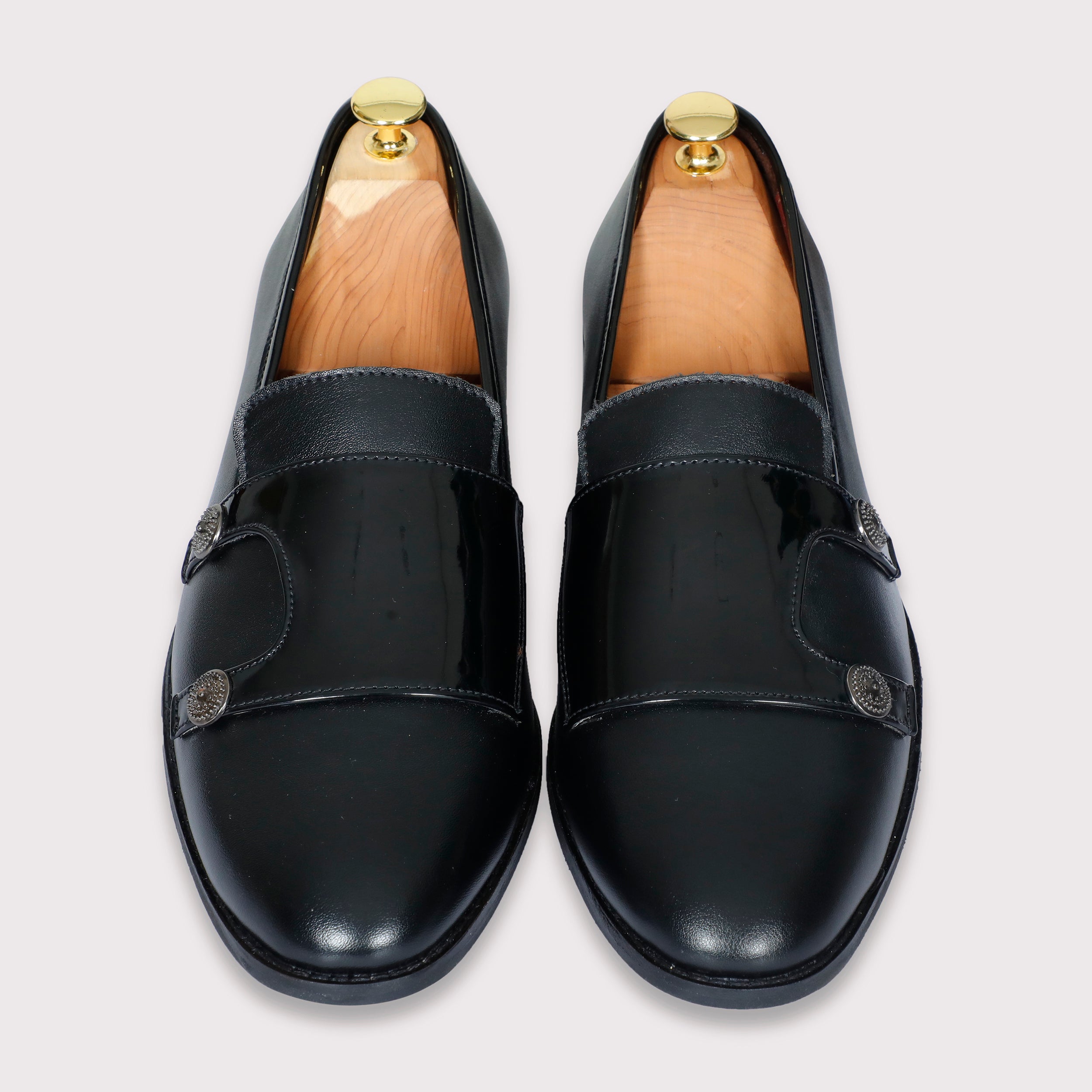 Jason Buttoned Monk Straps - Black - Dapperfeet