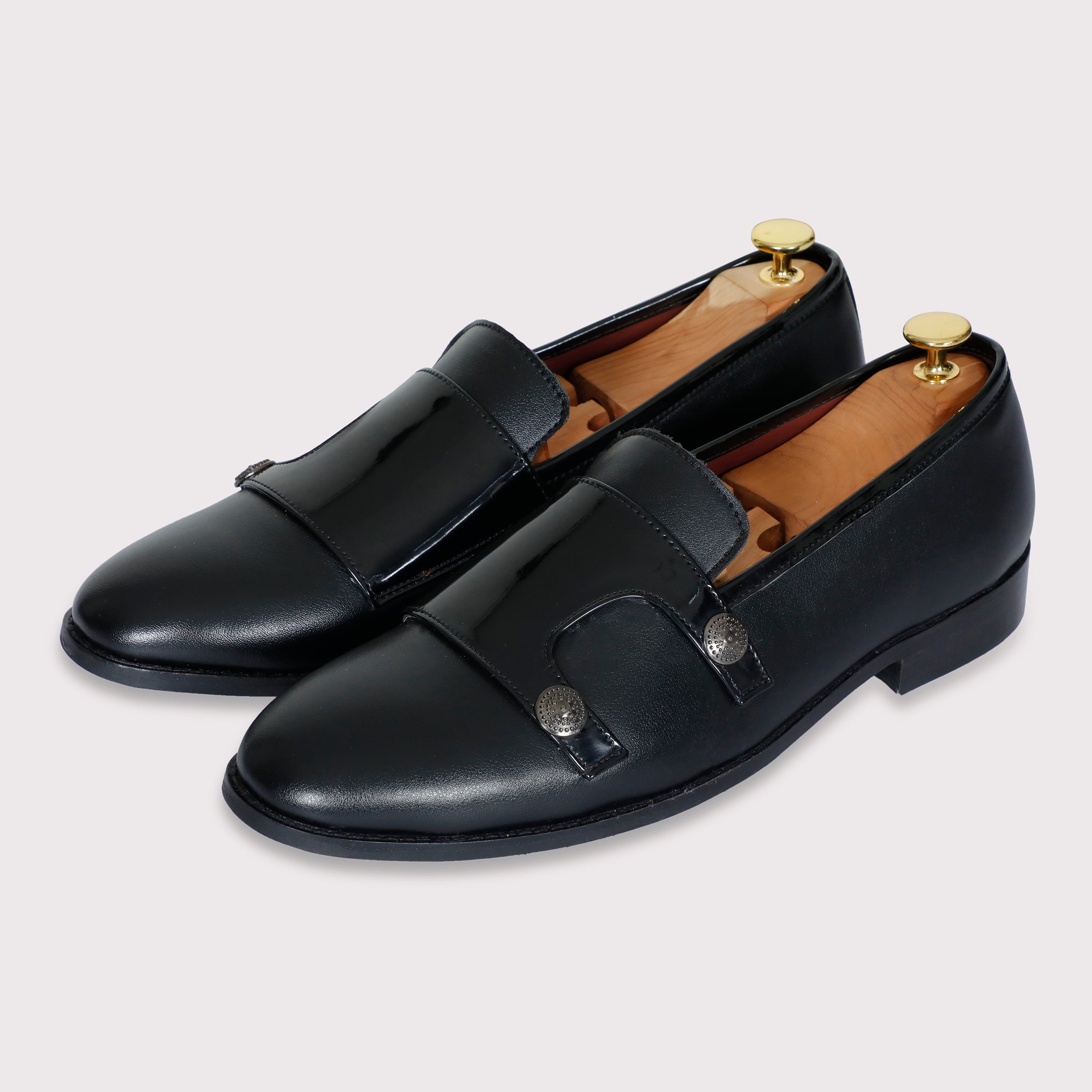 Jason Buttoned Monk Straps - Black - Dapperfeet