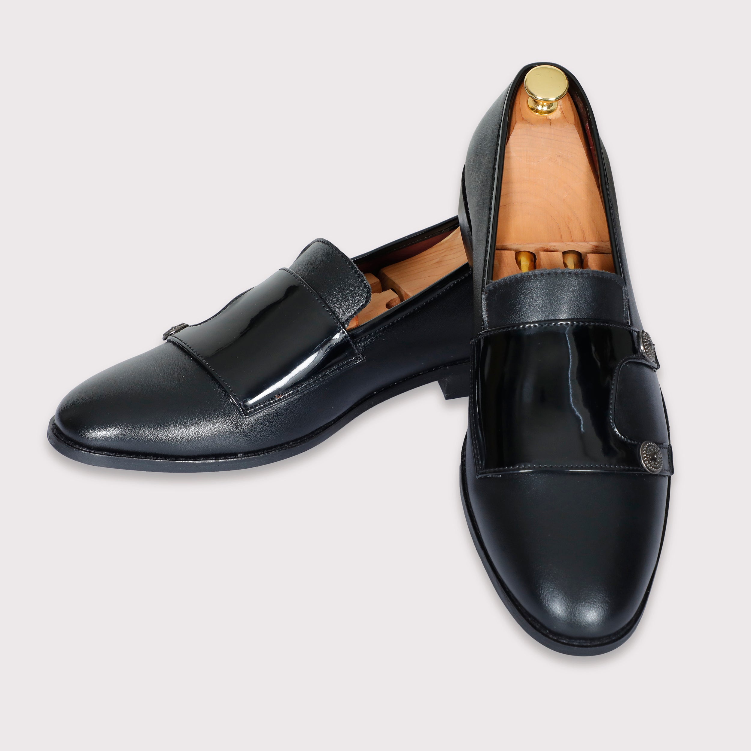 Jason Buttoned Monk Straps - Black - Dapperfeet