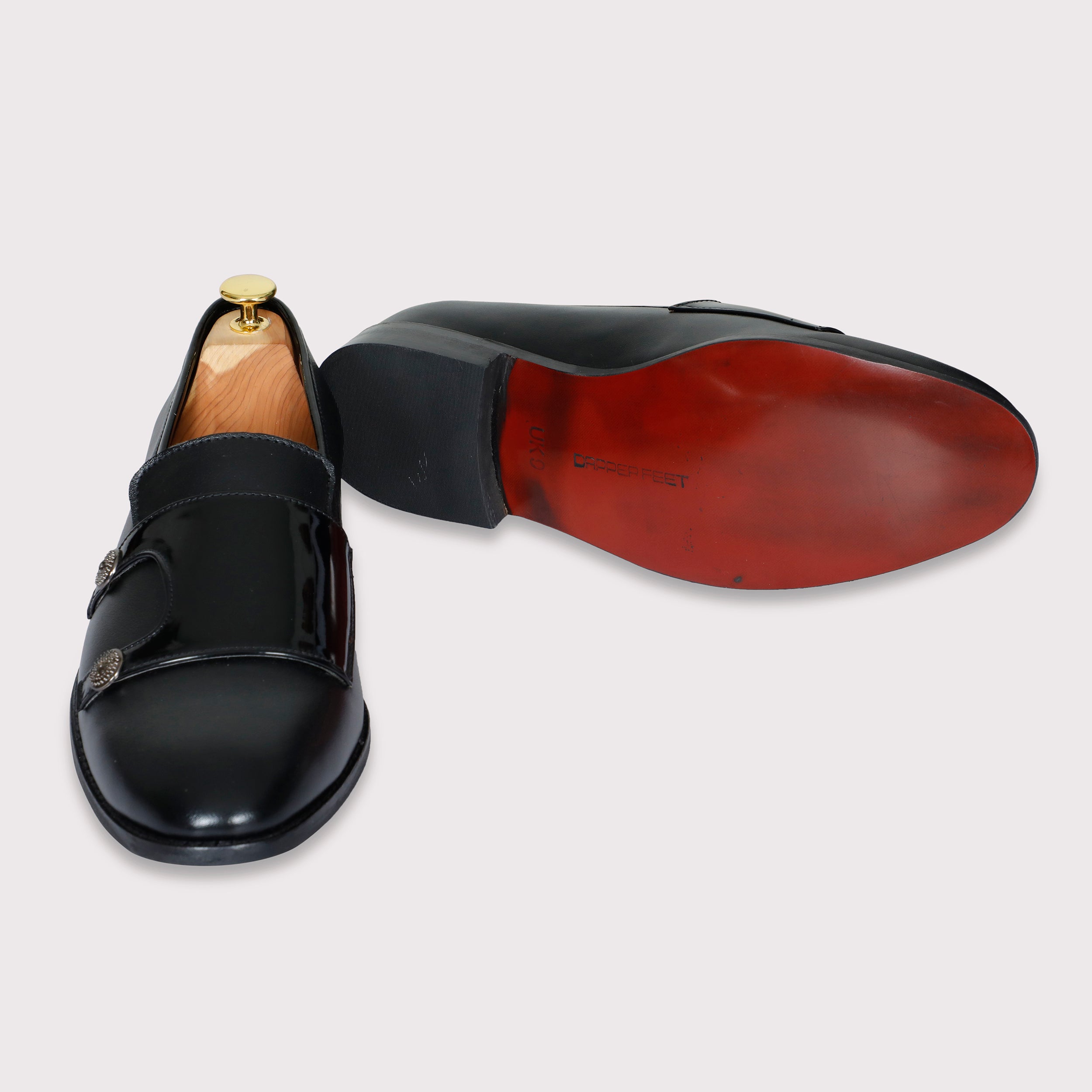 Jason Buttoned Monk Straps - Black - Dapperfeet