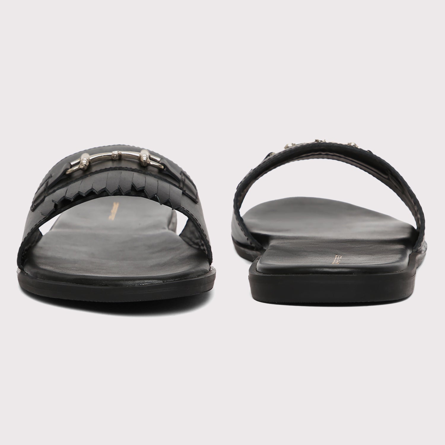 Horsebit Buckle Slippers - Black