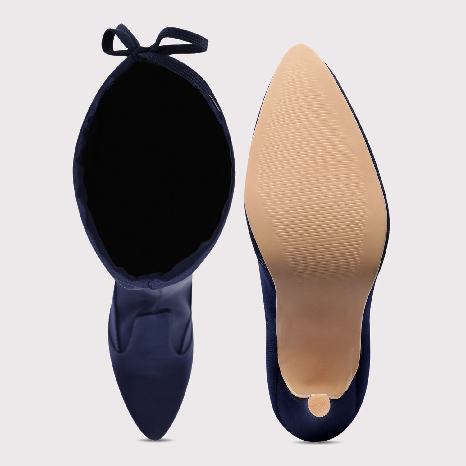 Knee High Stiletto Boots - Navy Blue