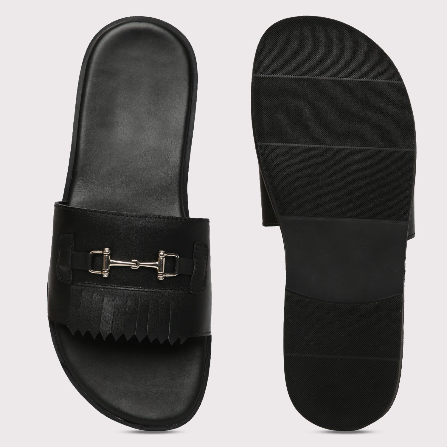 Horsebit Buckle Slippers - Black