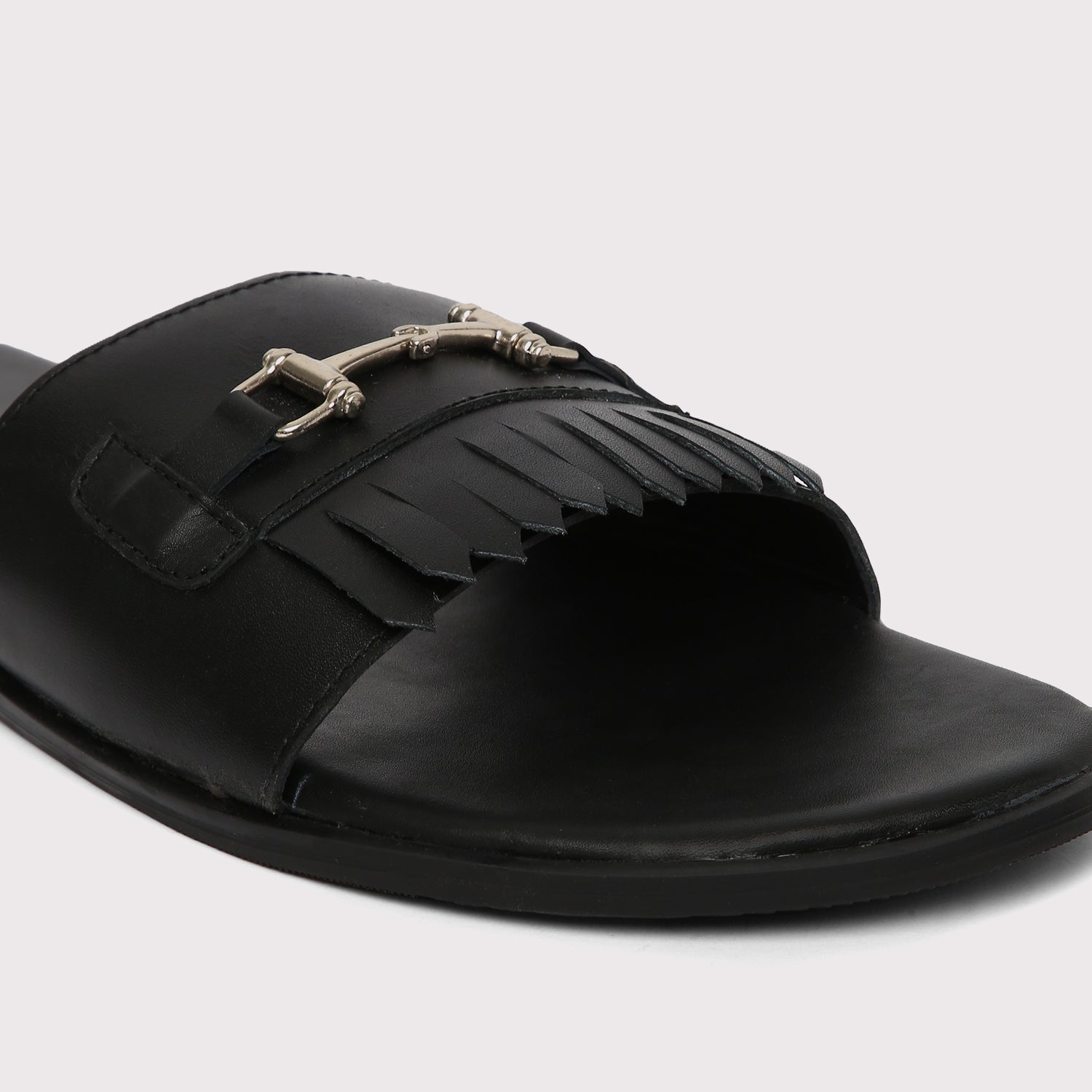 Horsebit Buckle Slippers - Black