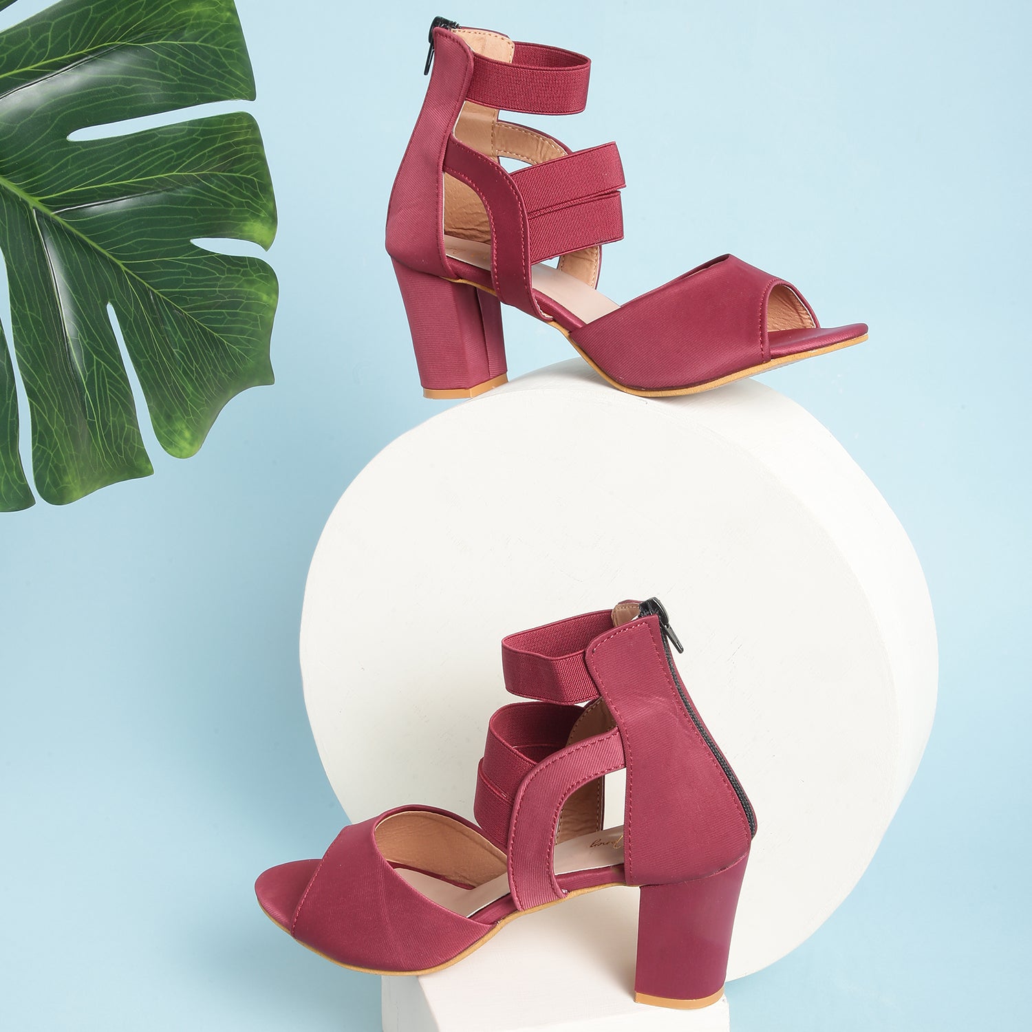 Zip Up Ankle Straps - Mehroon