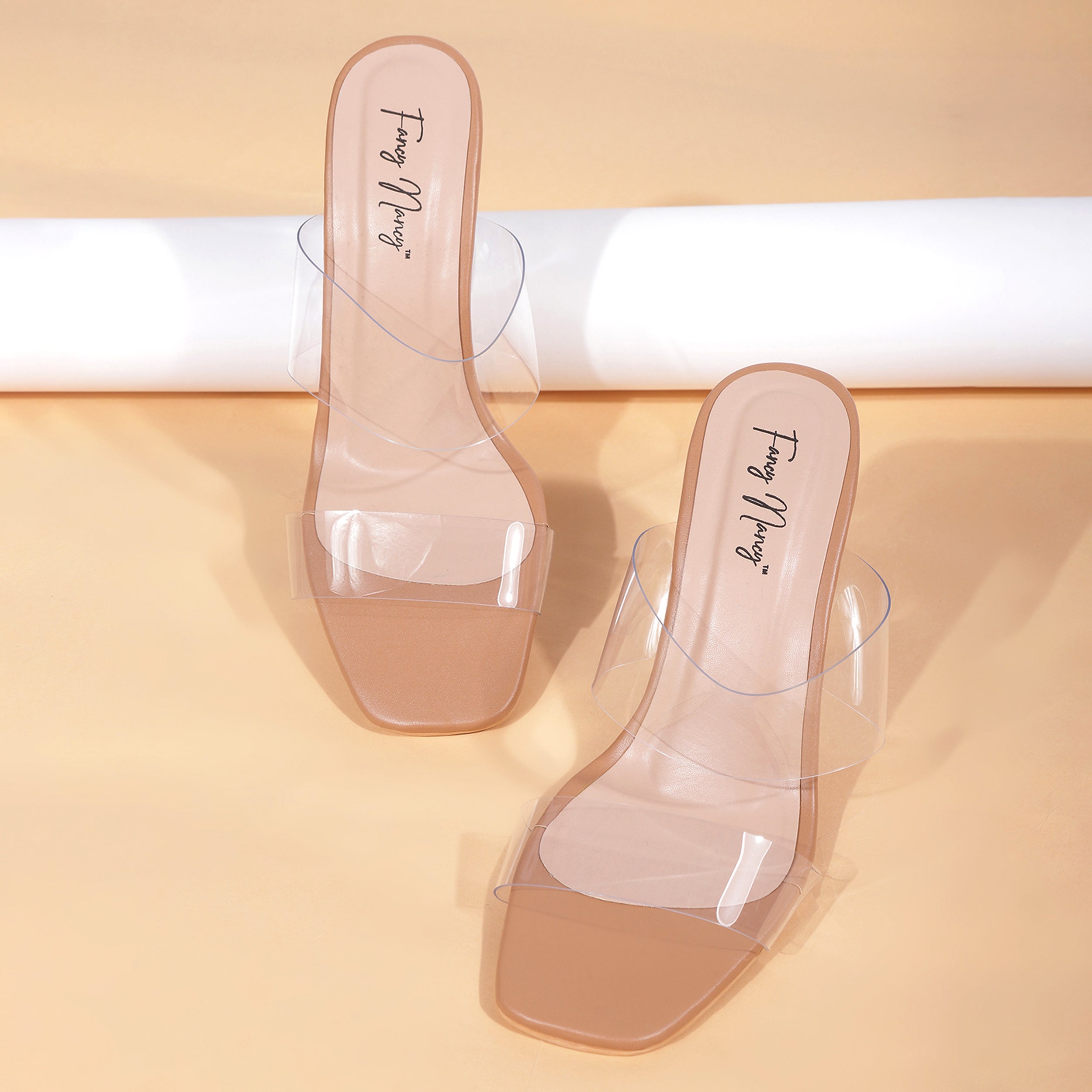 Twin Strap Clear Heels - Nude