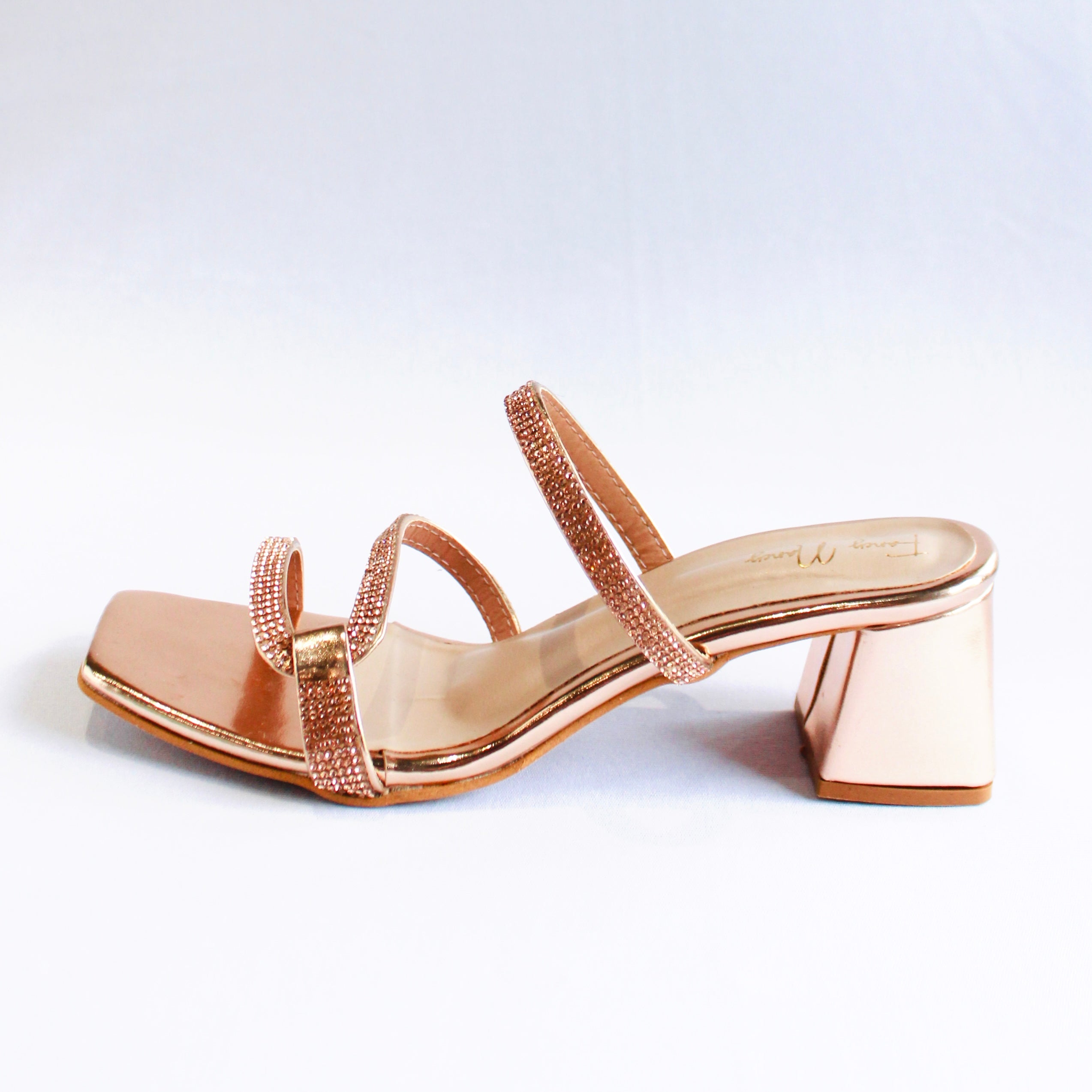 Shimmer Strap Mules - Rose Gold