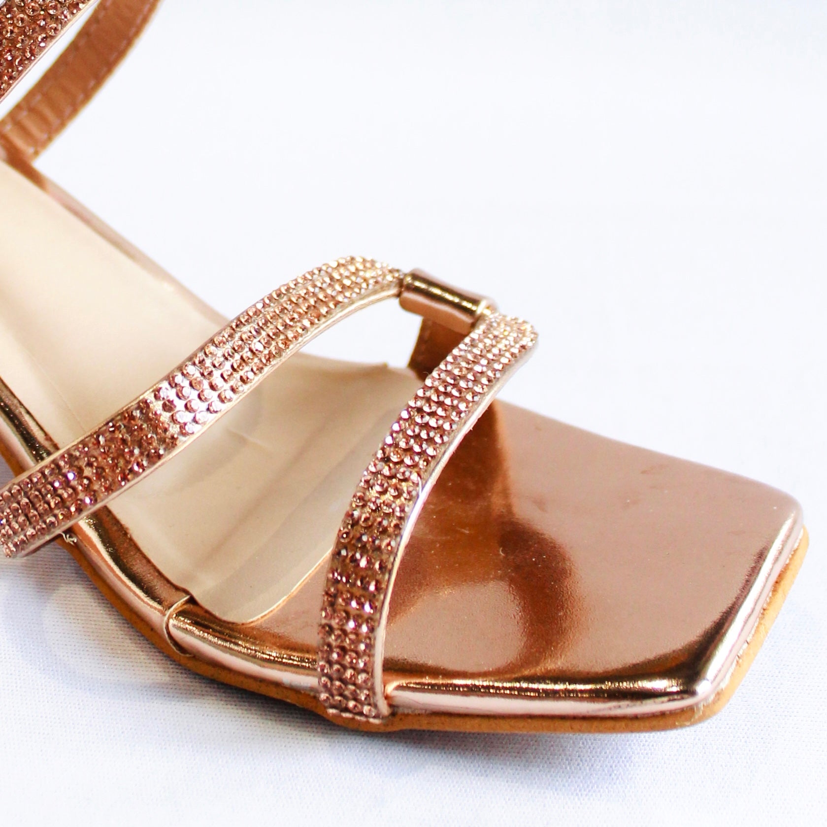 Shimmer Strap Mules - Rose Gold
