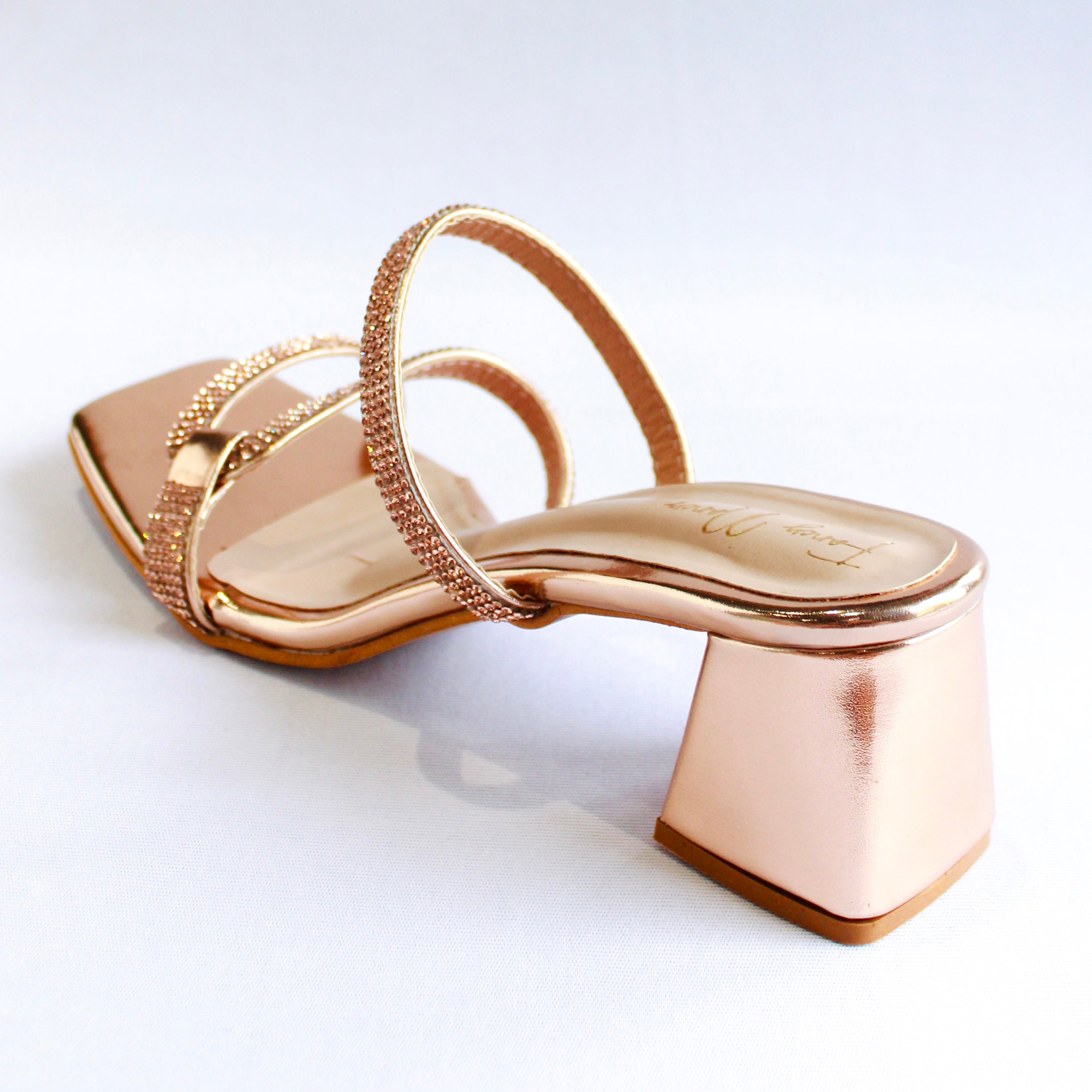 Shimmer Strap Mules - Rose Gold