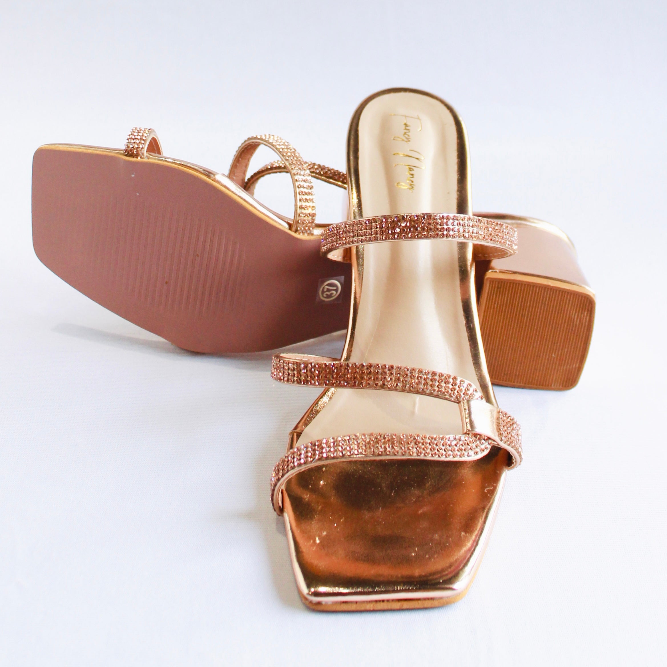 Shimmer Strap Mules - Rose Gold