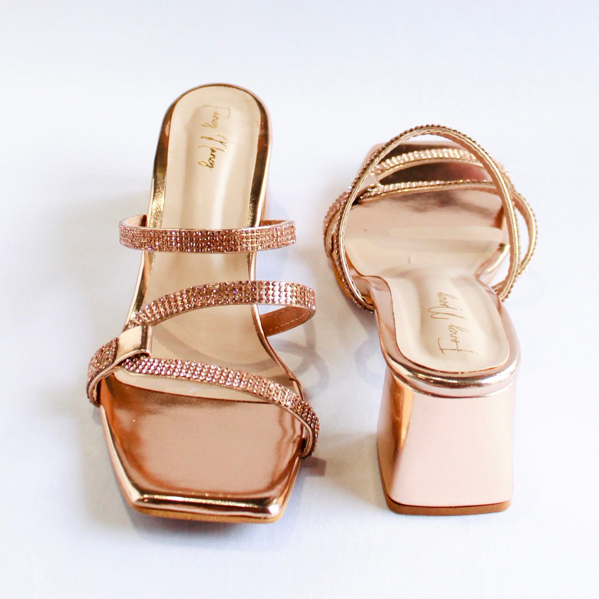 Shimmer Strap Mules - Rose Gold
