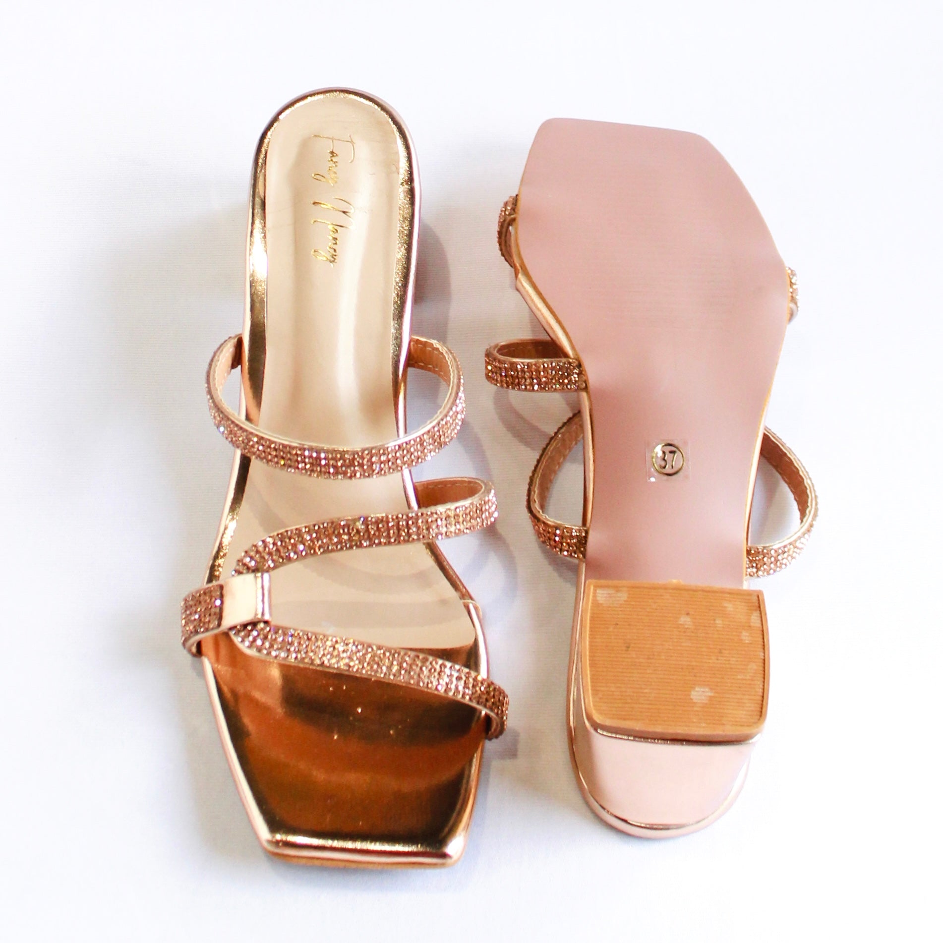 Shimmer Strap Mules - Rose Gold