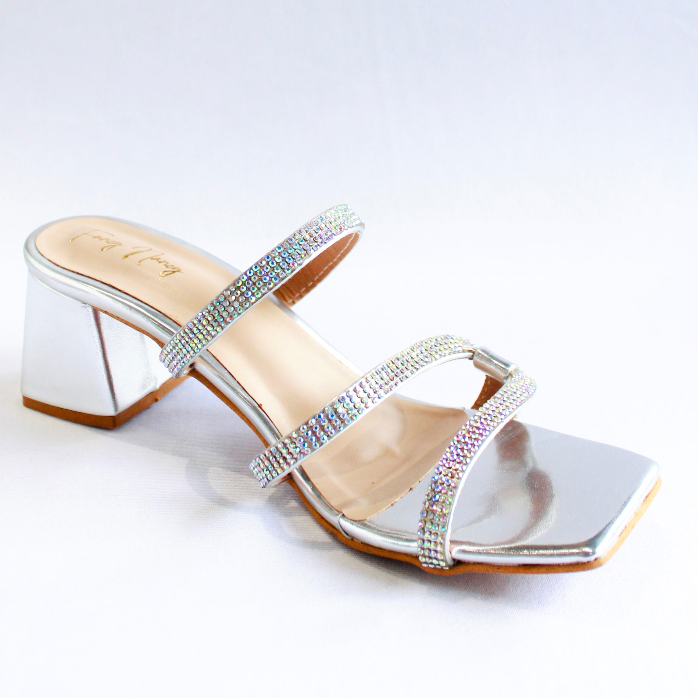 Shimmer Strap Mules - Silver