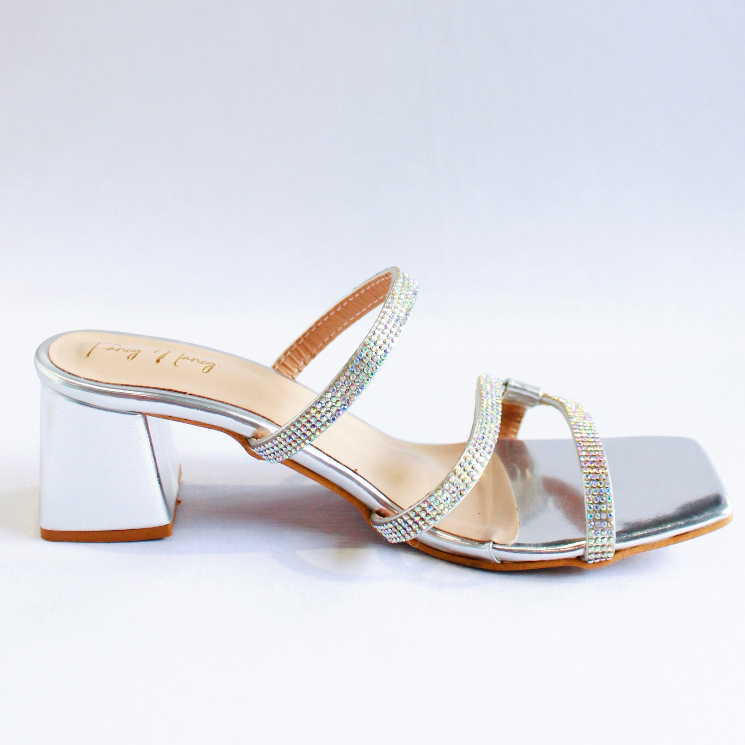 Shimmer Strap Mules - Silver