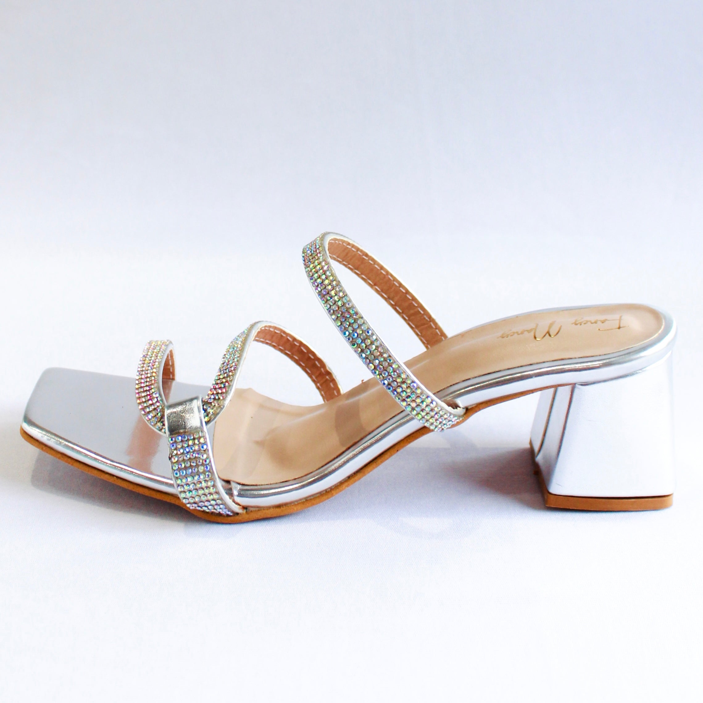 Shimmer Strap Mules - Silver