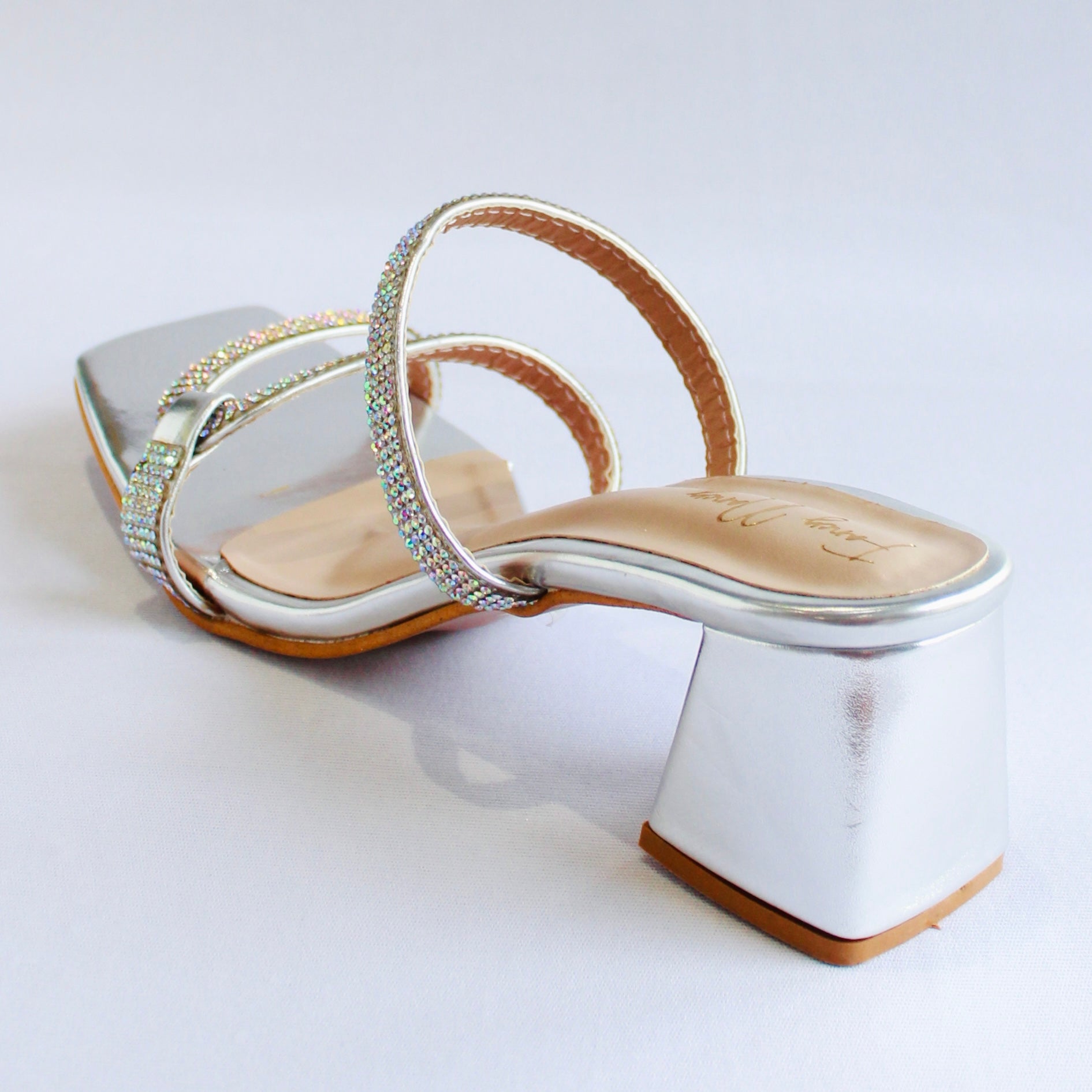 Shimmer Strap Mules - Silver