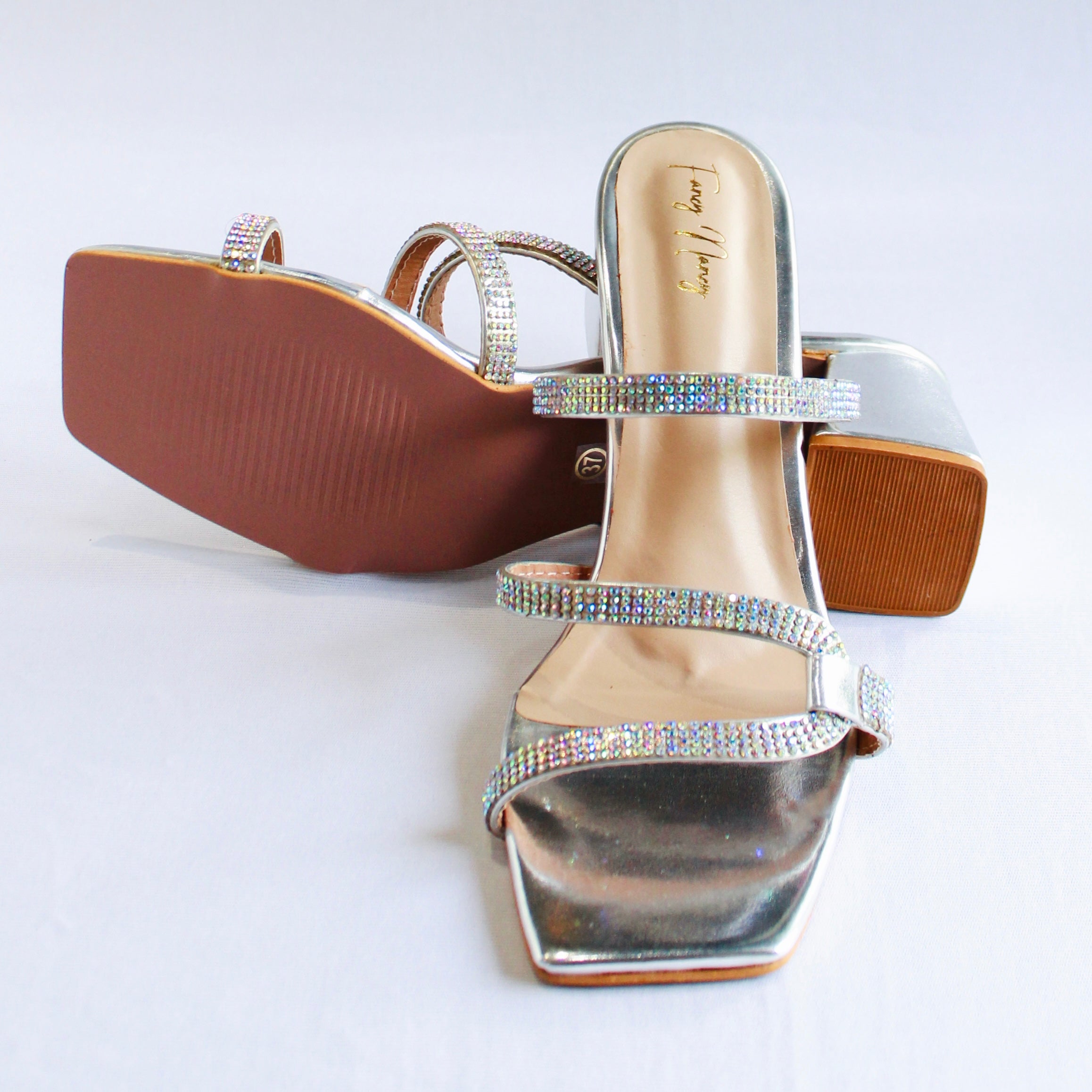 Shimmer Strap Mules - Silver