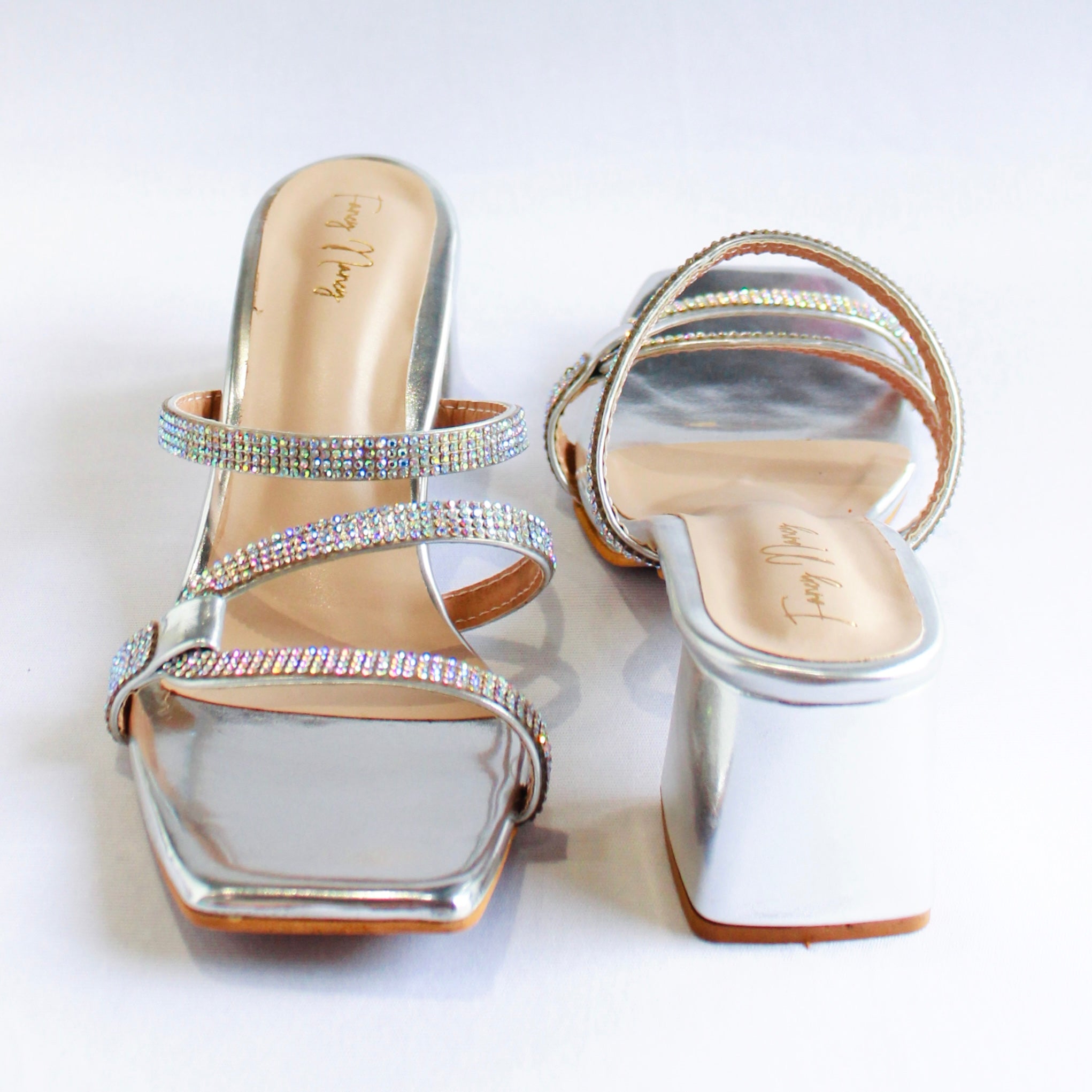 Shimmer Strap Mules - Silver