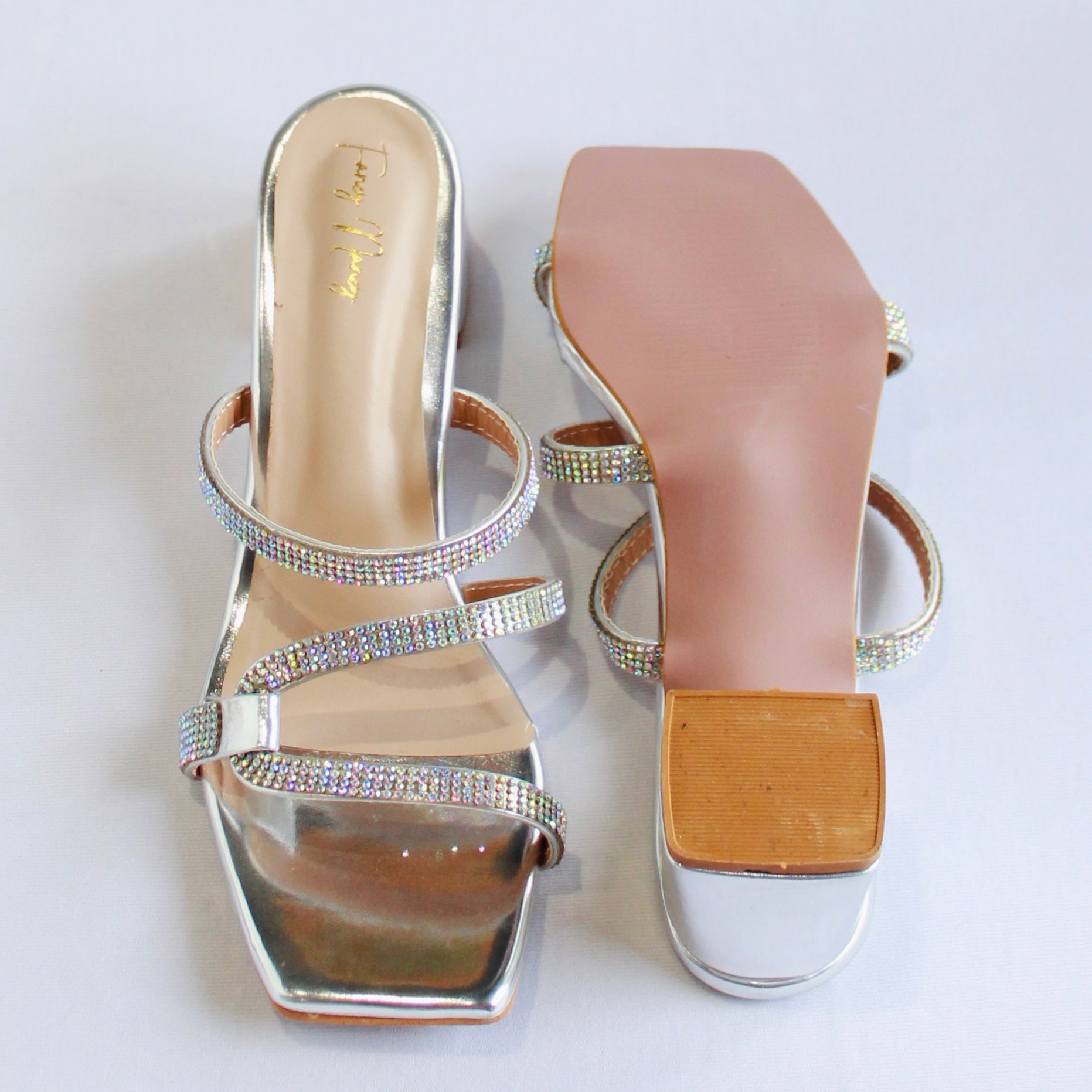 Shimmer Strap Mules - Silver