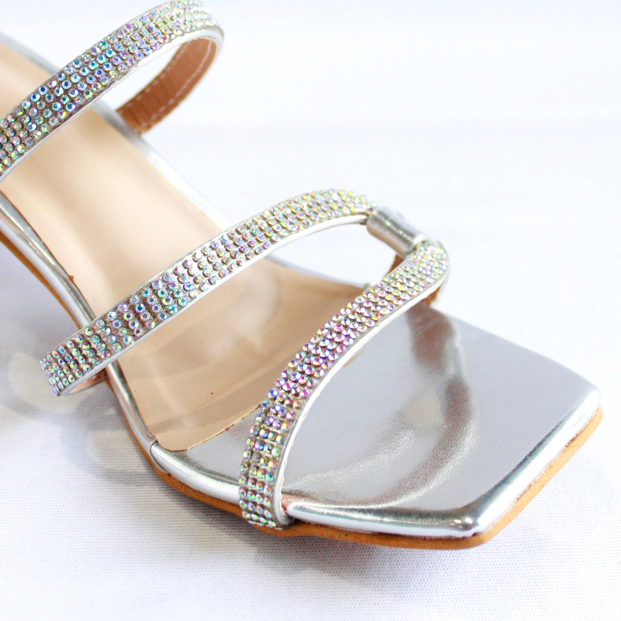 Shimmer Strap Mules - Silver