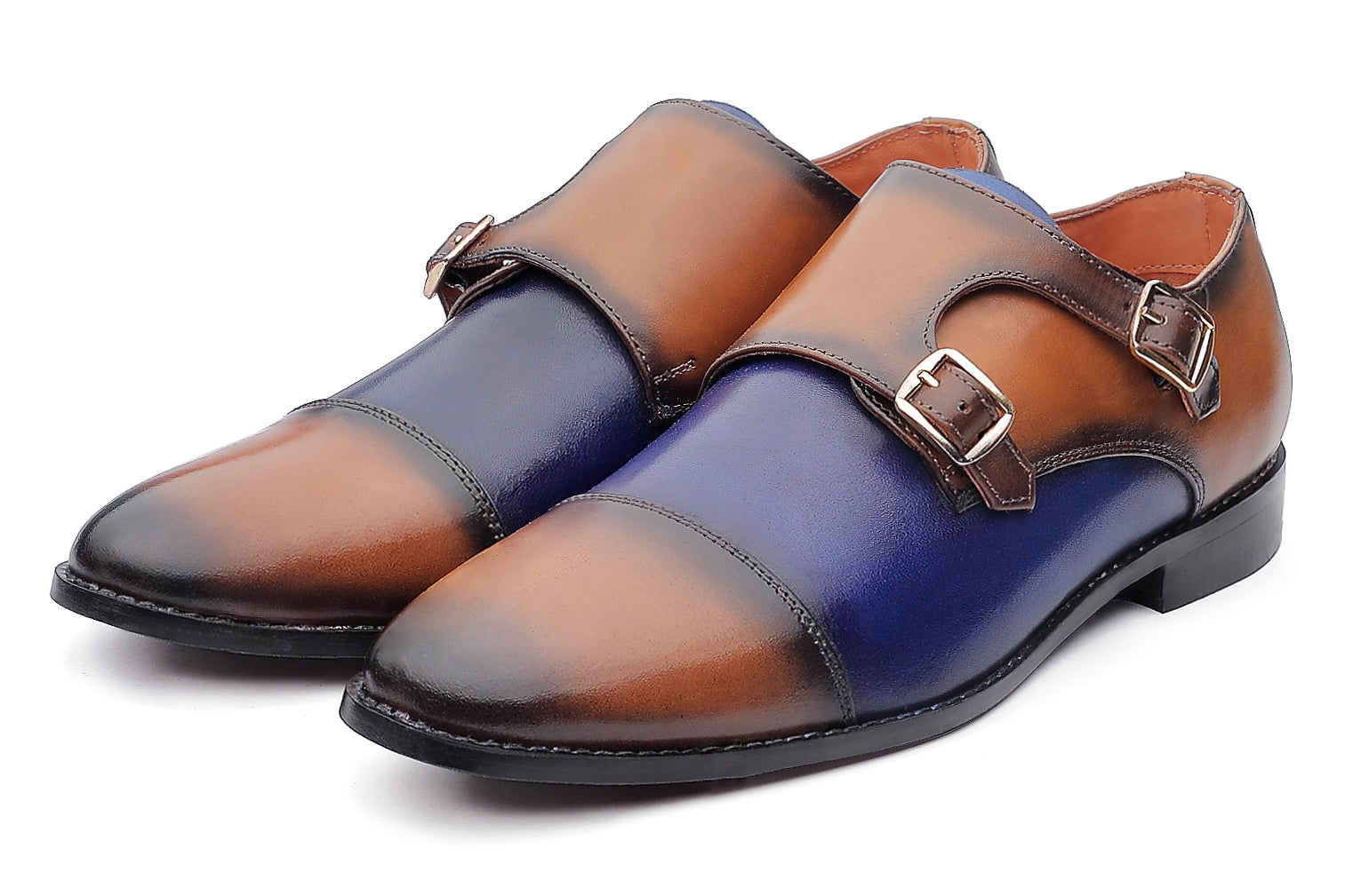 Baldwin Monk Straps - Tan/Blue - Dapperfeet