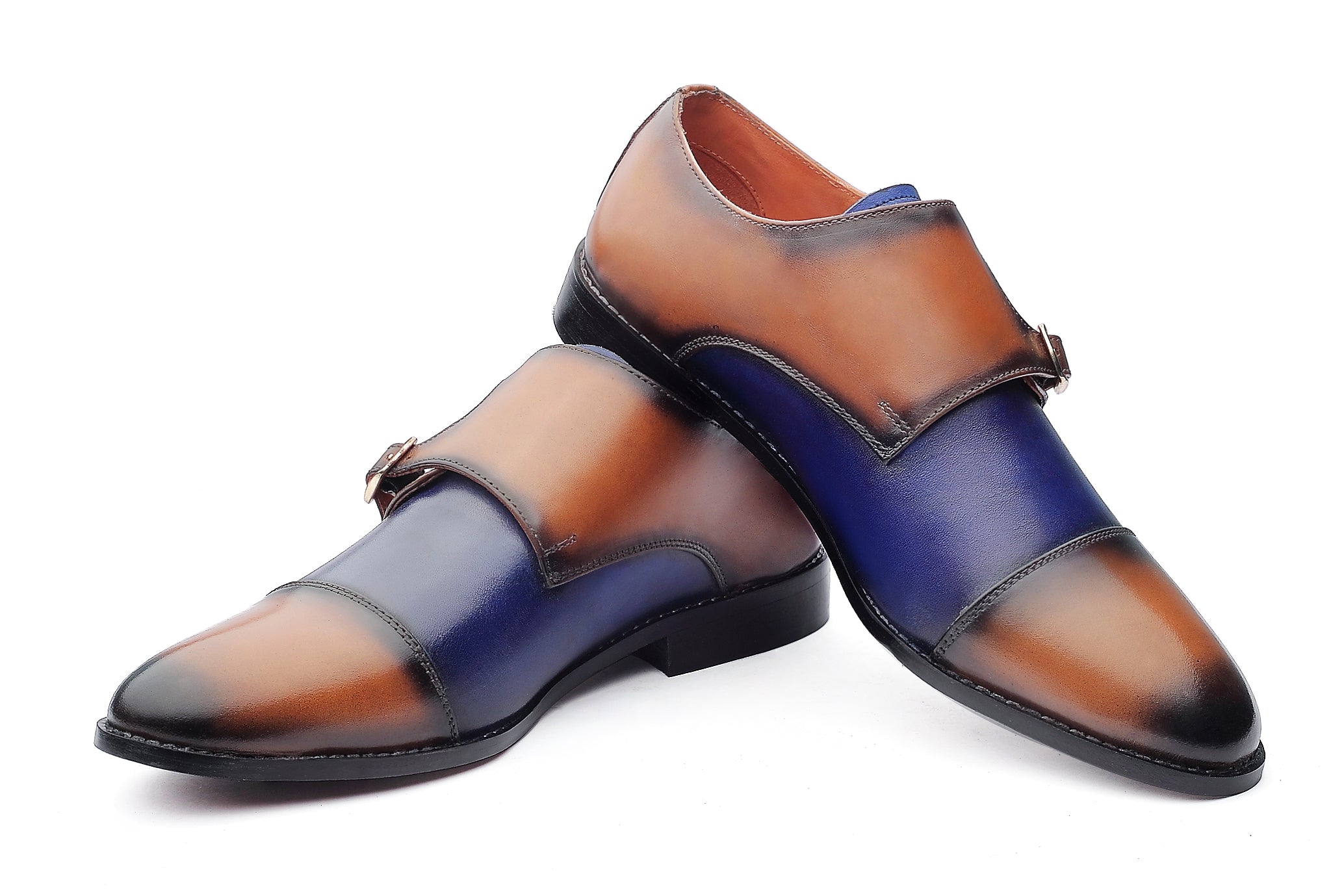 Baldwin Monk Straps - Tan/Blue - Dapperfeet