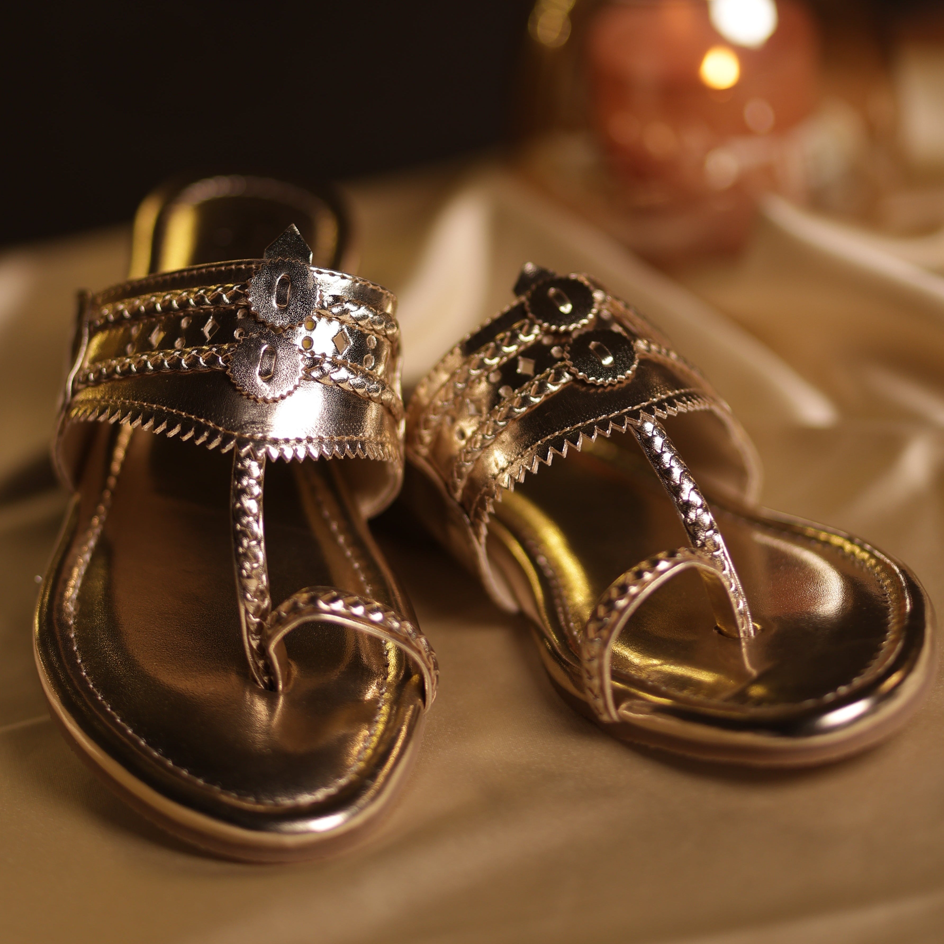 Traditional Kolhapuri Flats - Gold