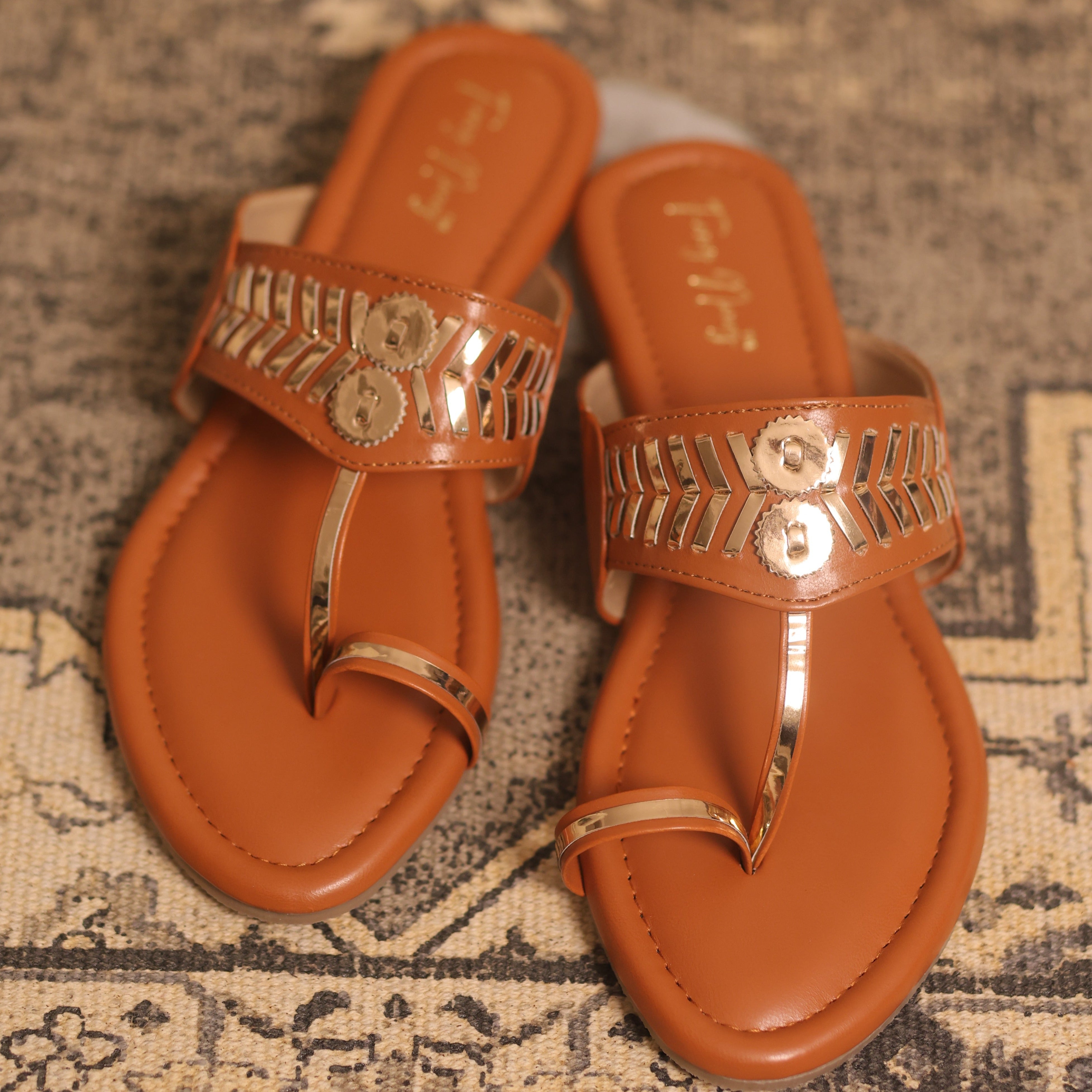 Designer Kolhapuri Flats - Tan