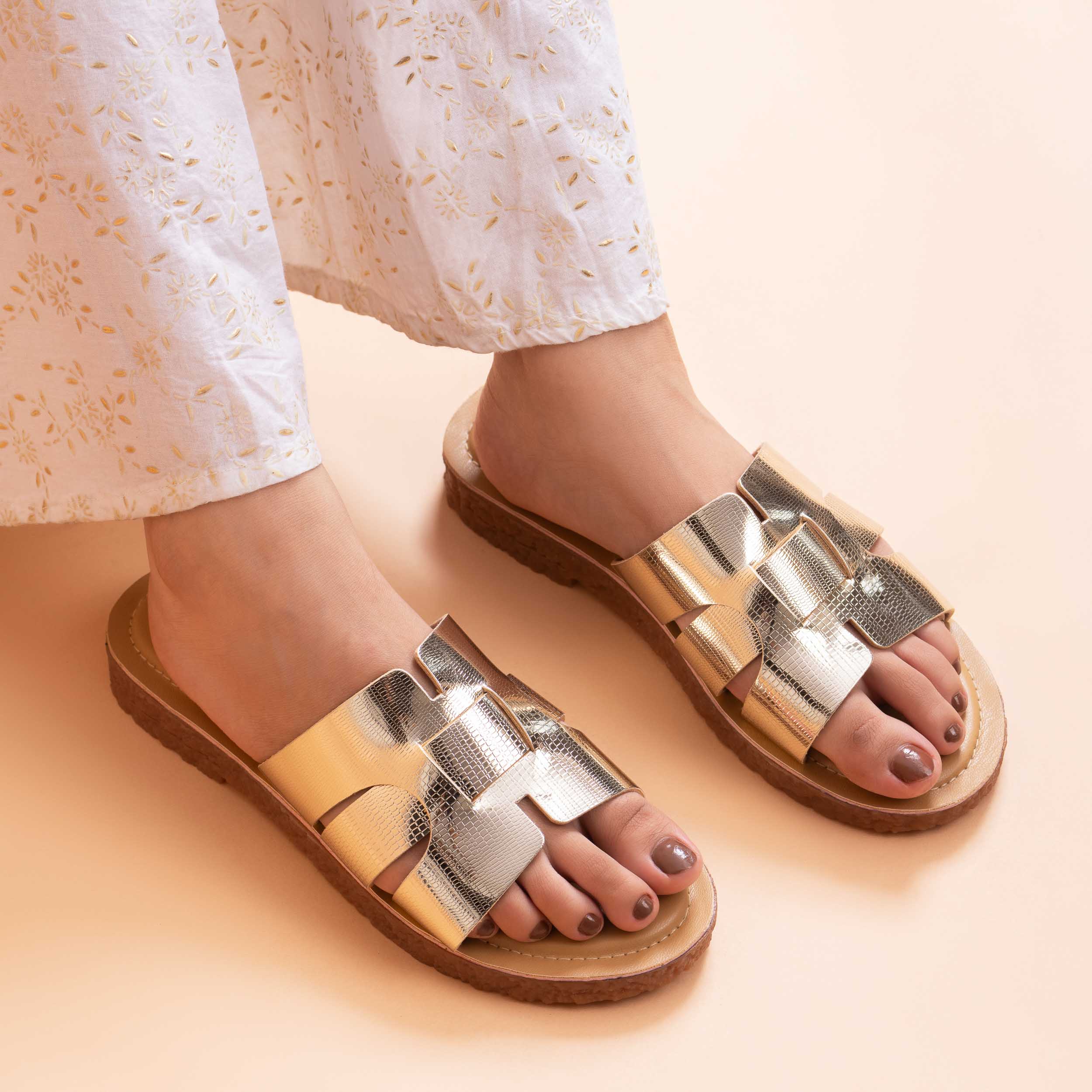 H Strap Flats-Golden