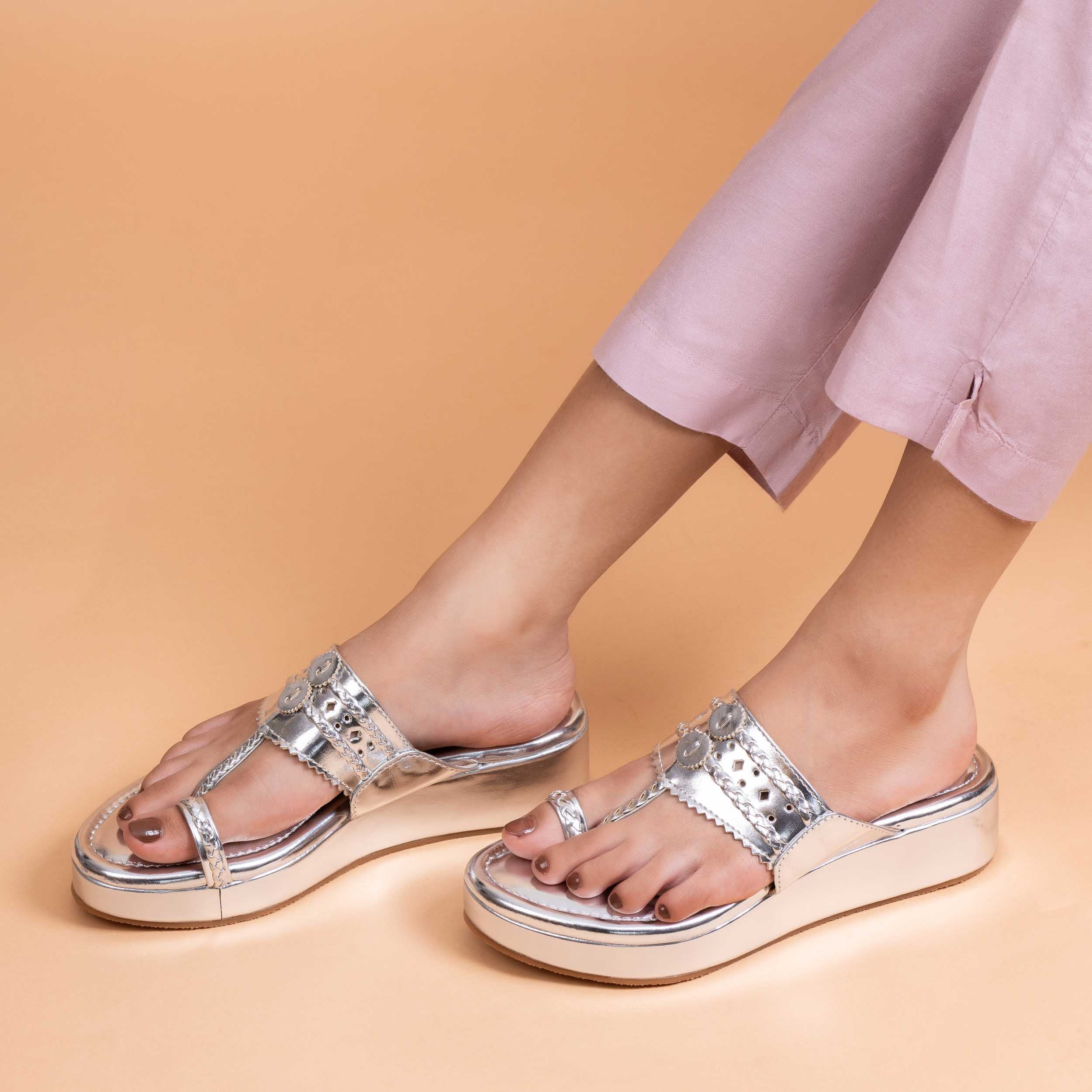 Traditional Kolhapuri Platforms - Silver