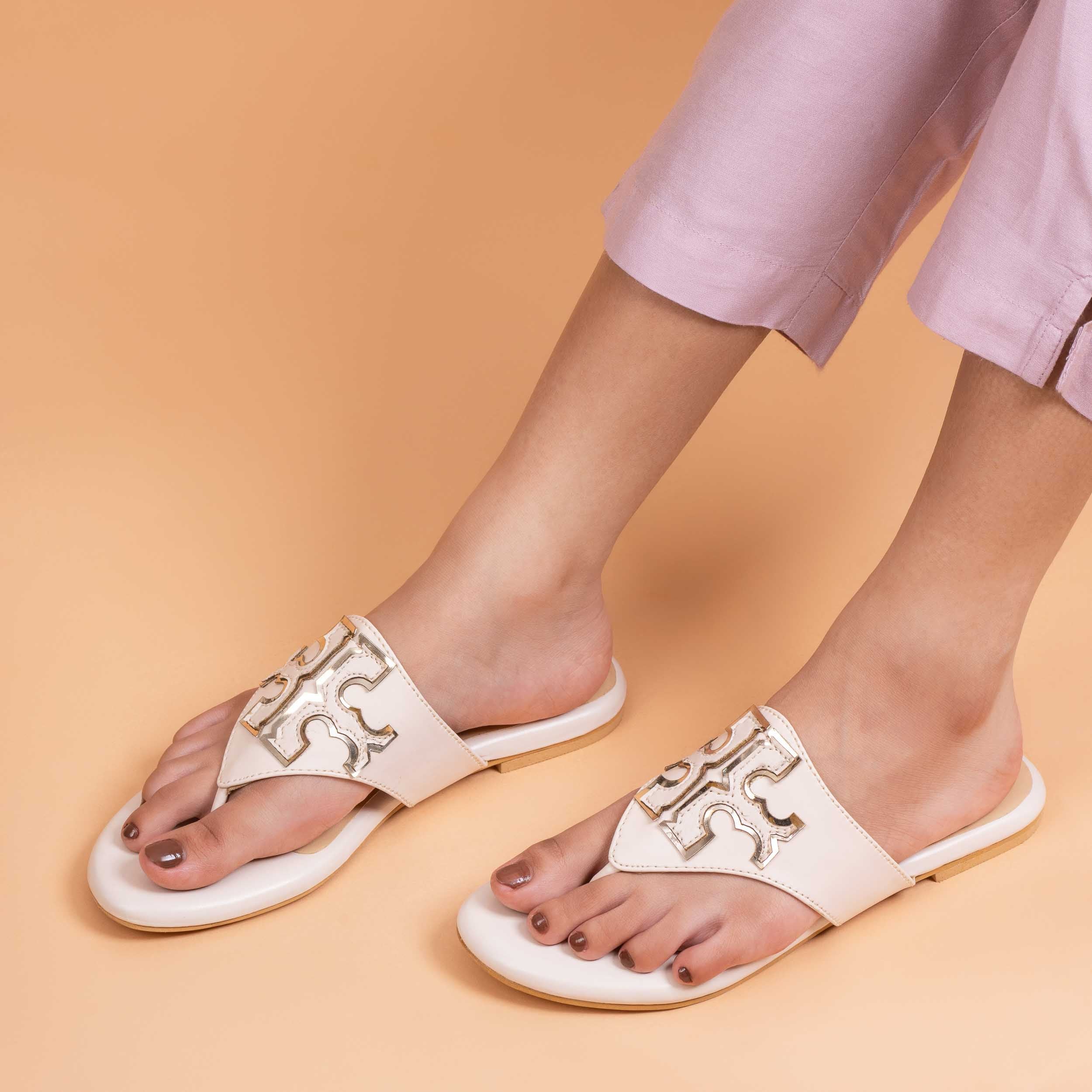 Metallic Detail Flat - Cream