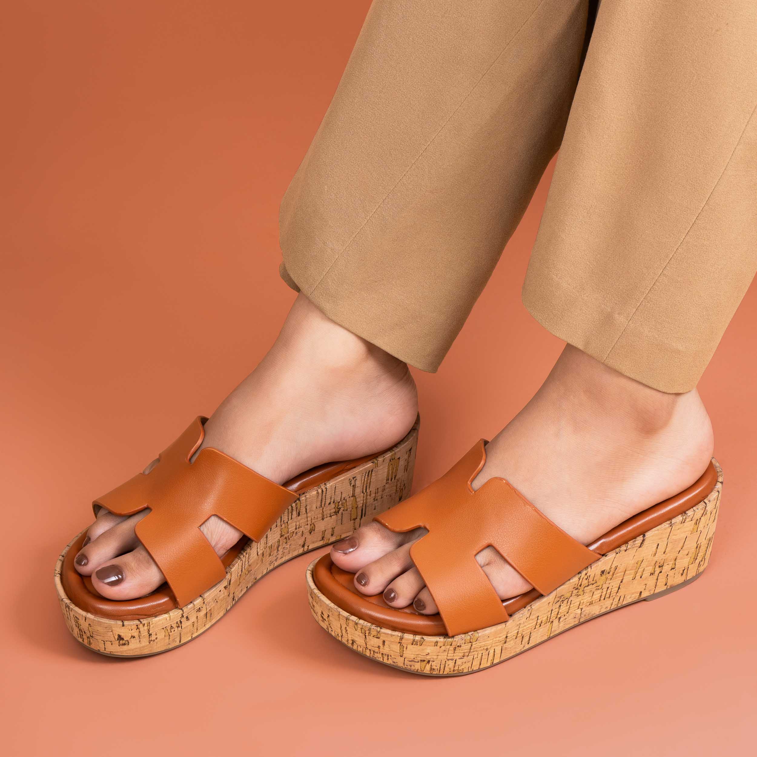 H Cork Wedges - Tan