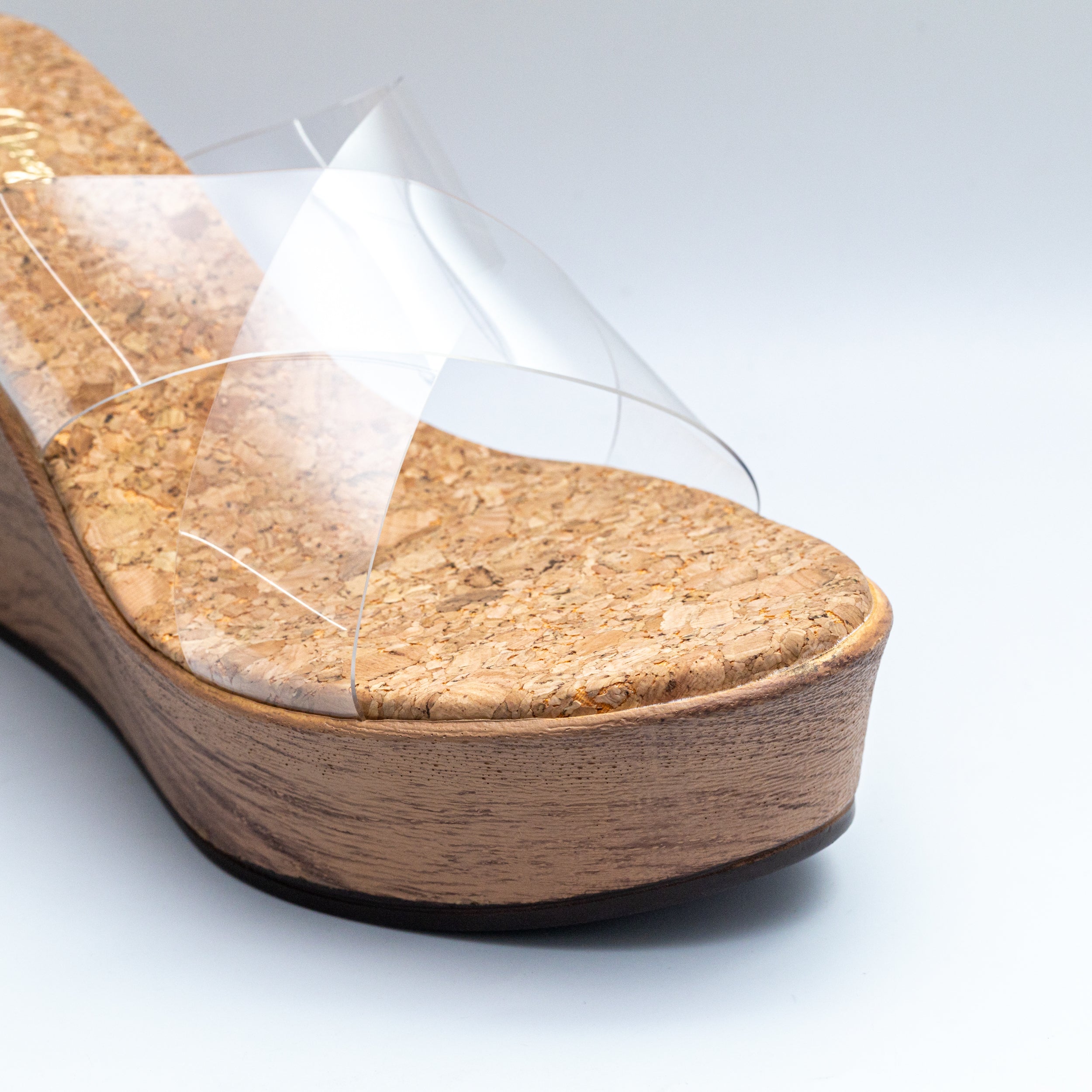 Cross Strap Cork Wedges - Nude