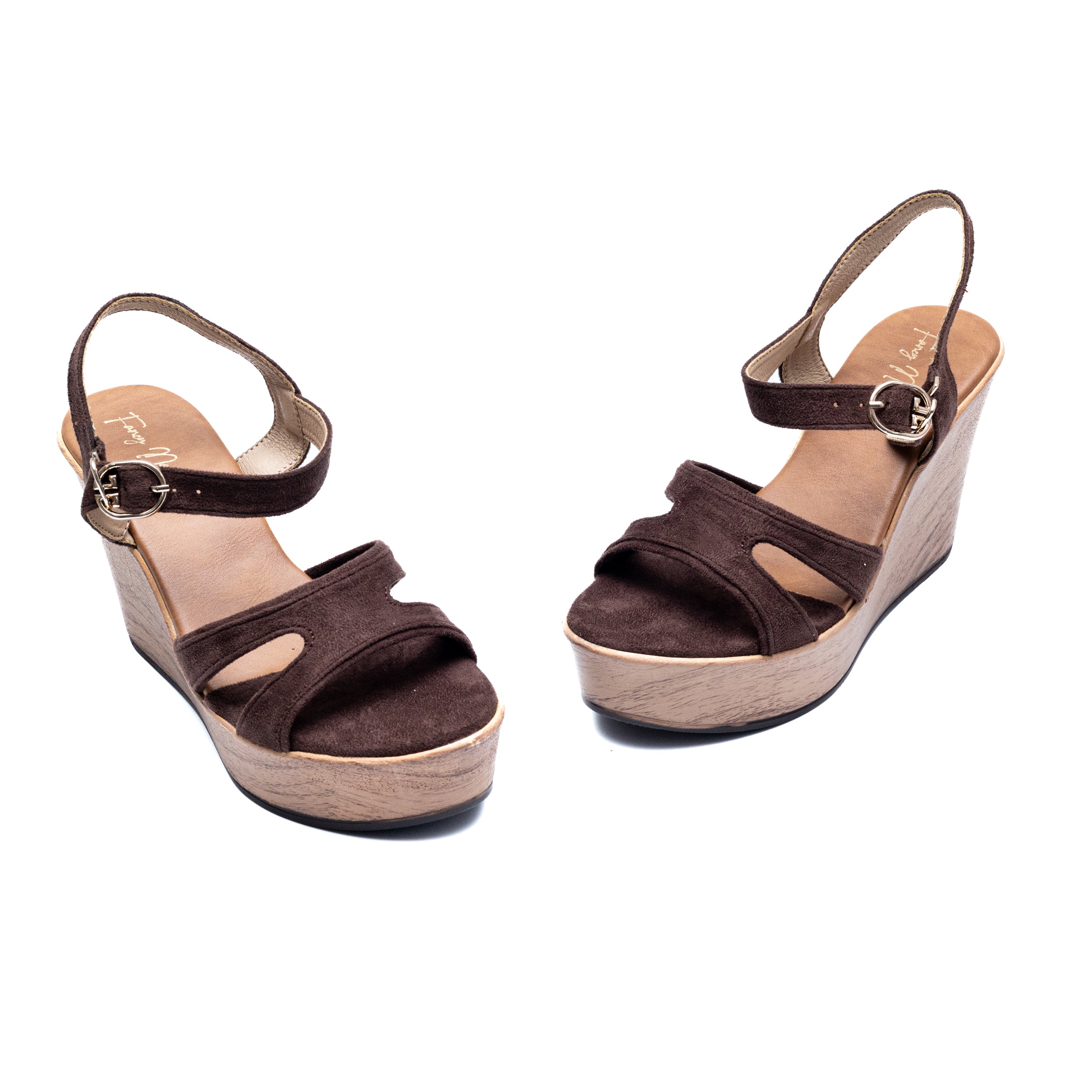 Buckle Strap Wedges - Brown