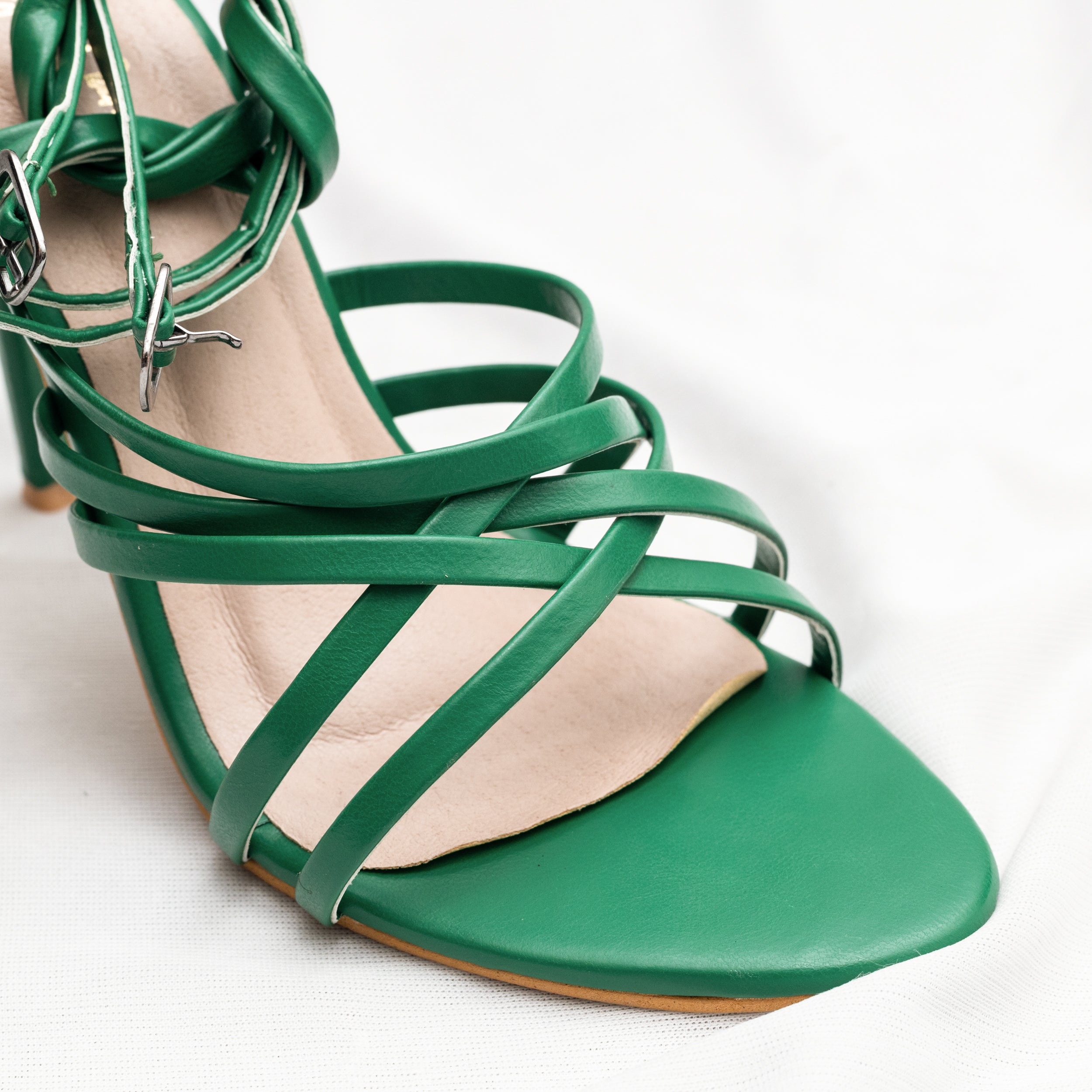 Wrap-Strap Square Open Toe Stiletto Heeled Ankle Sandals - Neon Green –  FloralKini