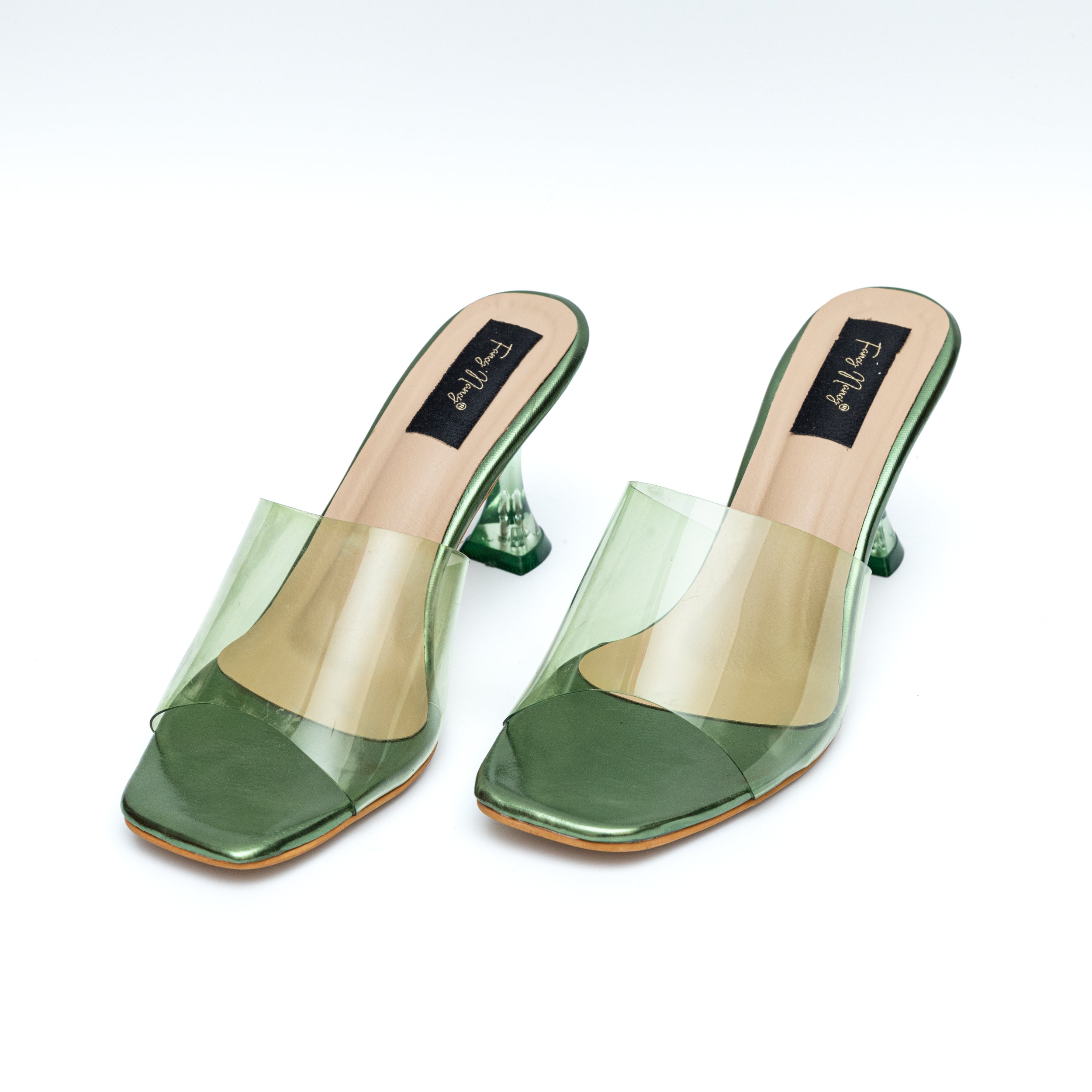 Clear Strap Stilettos - Dark Green