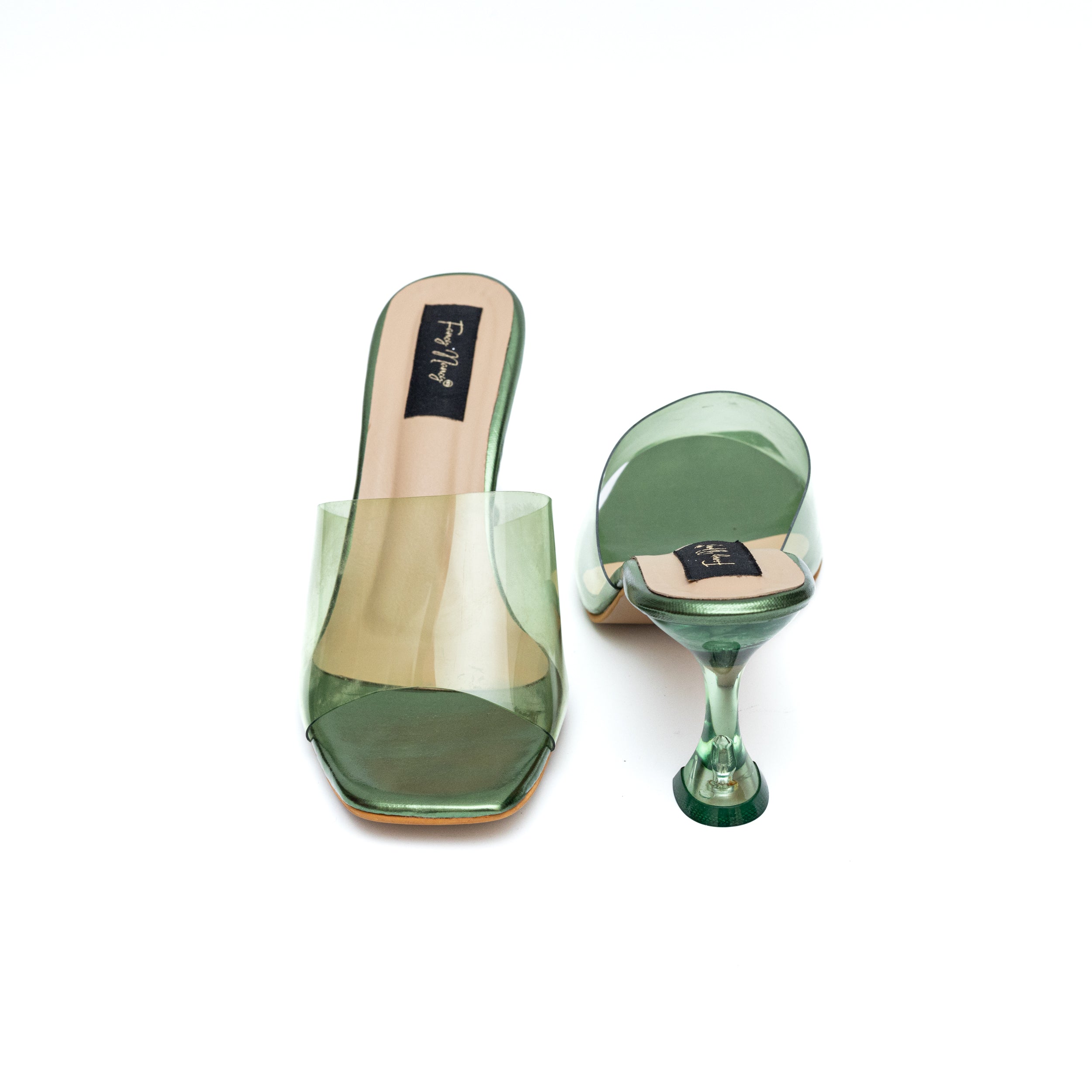 Clear Strap Stilettos - Dark Green