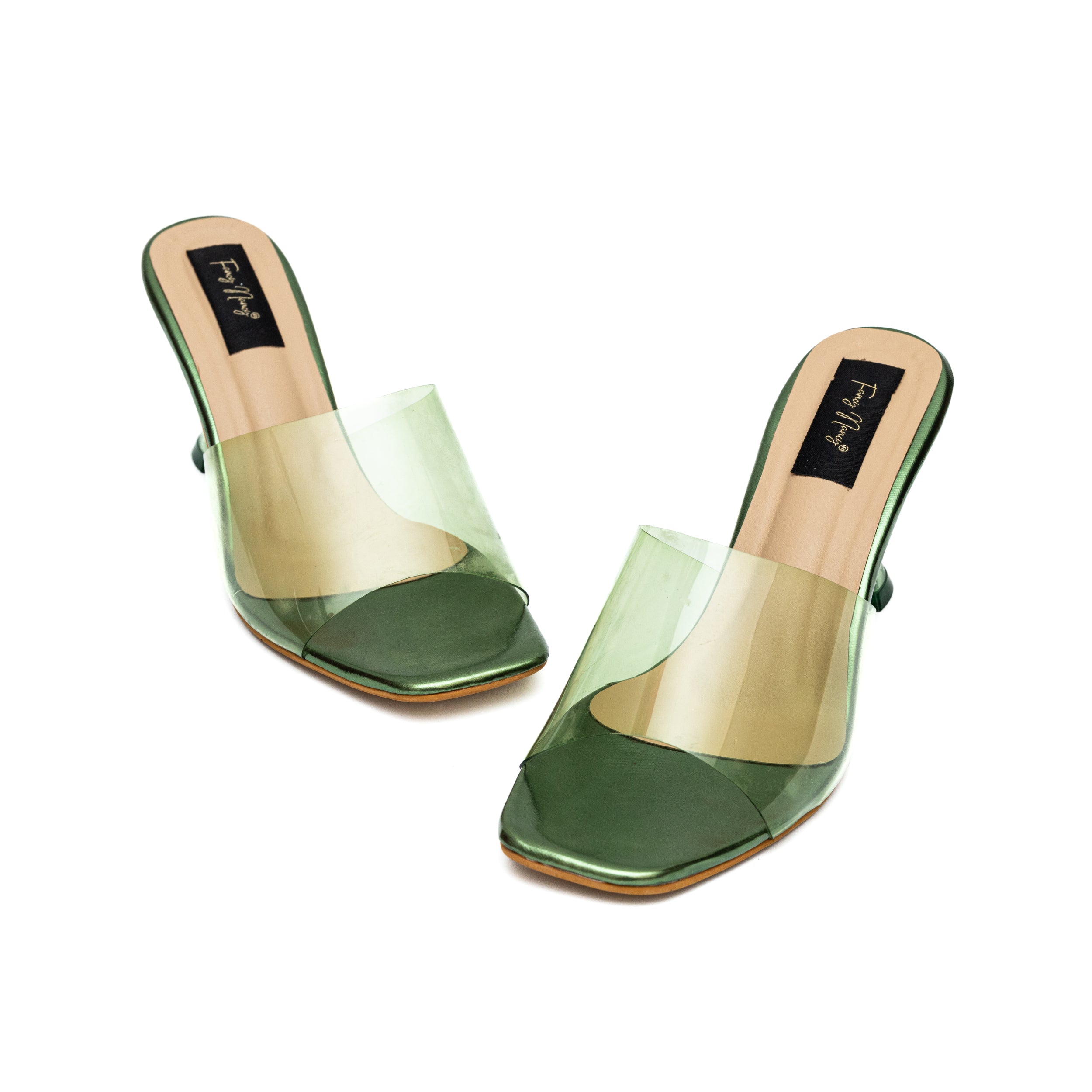 Clear Strap Stilettos - Dark Green